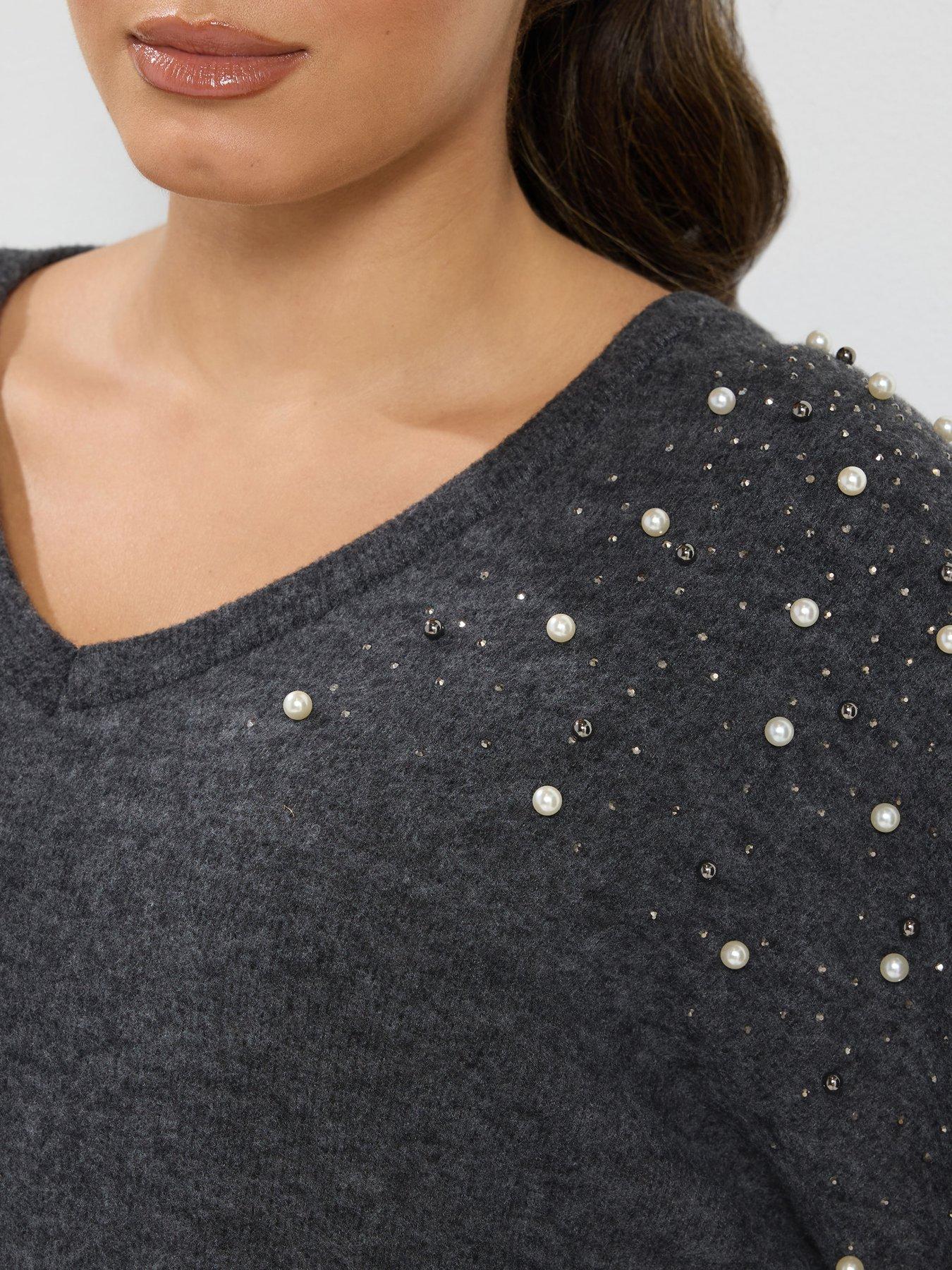 Image 4 of 4 of Yours Curve Pearl Detail Soft Touch Jumper