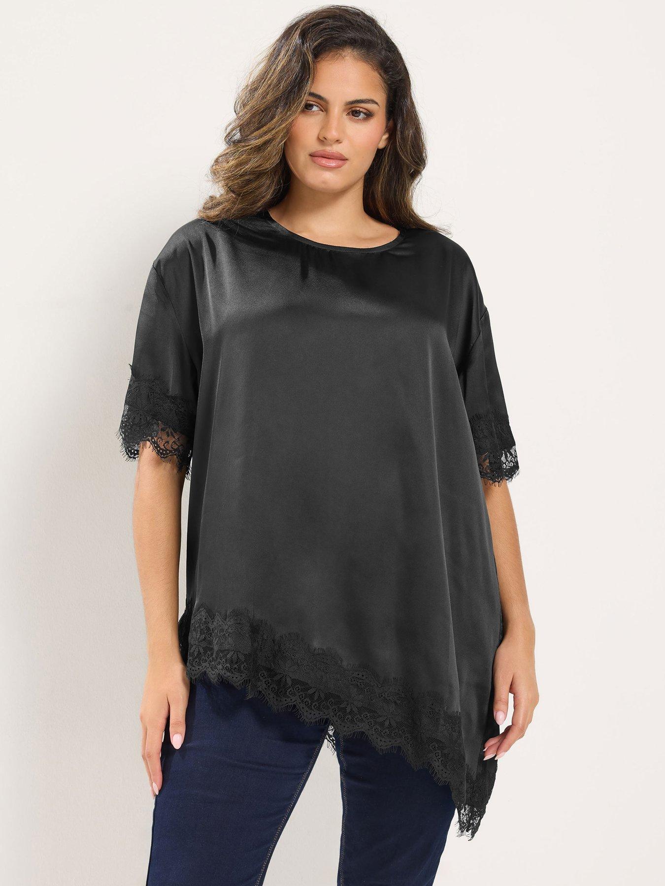 Image 1 of 4 of Yours Curve Lace Trim Asymmetric Top