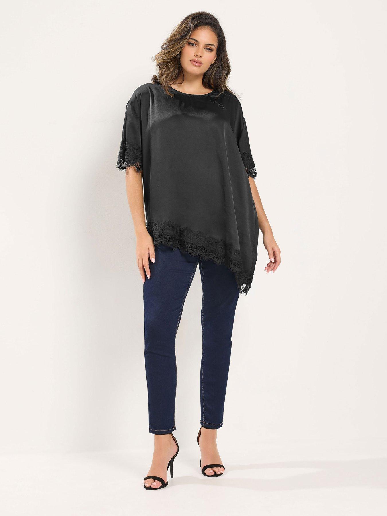 Image 3 of 4 of Yours Curve Lace Trim Asymmetric Top