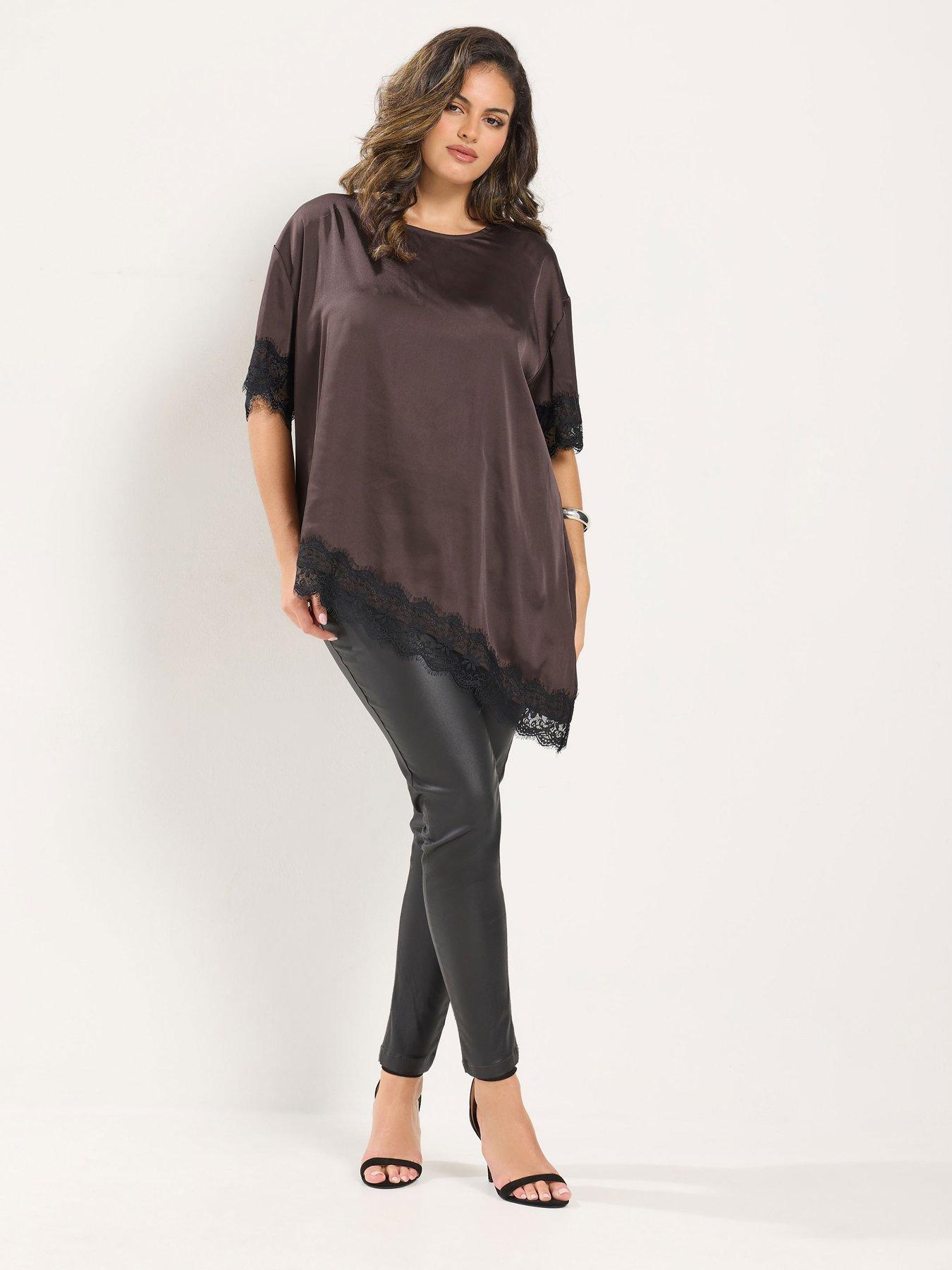 Image 3 of 4 of Yours Curve Lace Trim Asymmetric Top