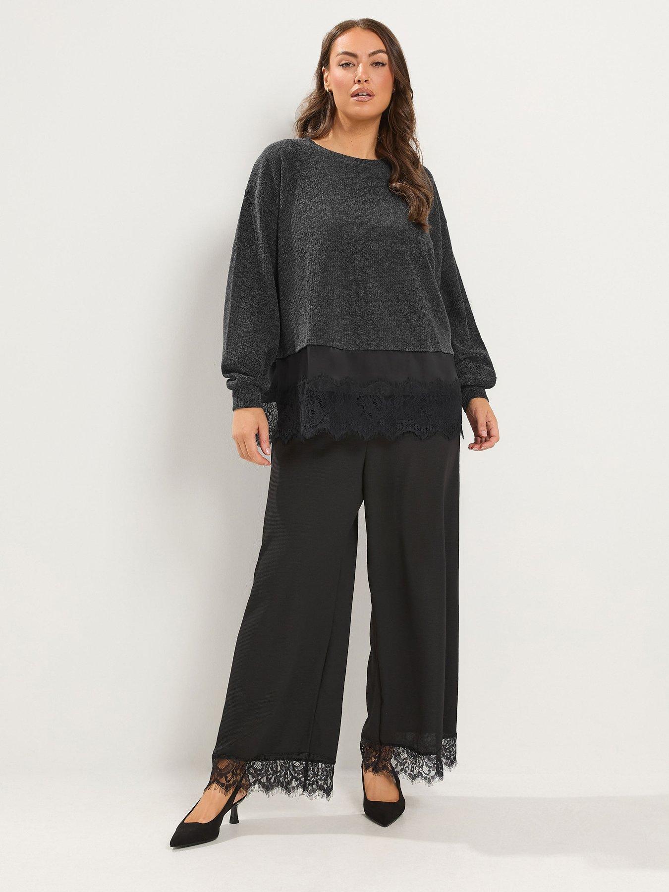 Image 3 of 4 of Yours Curve Satin Lace Hem Top