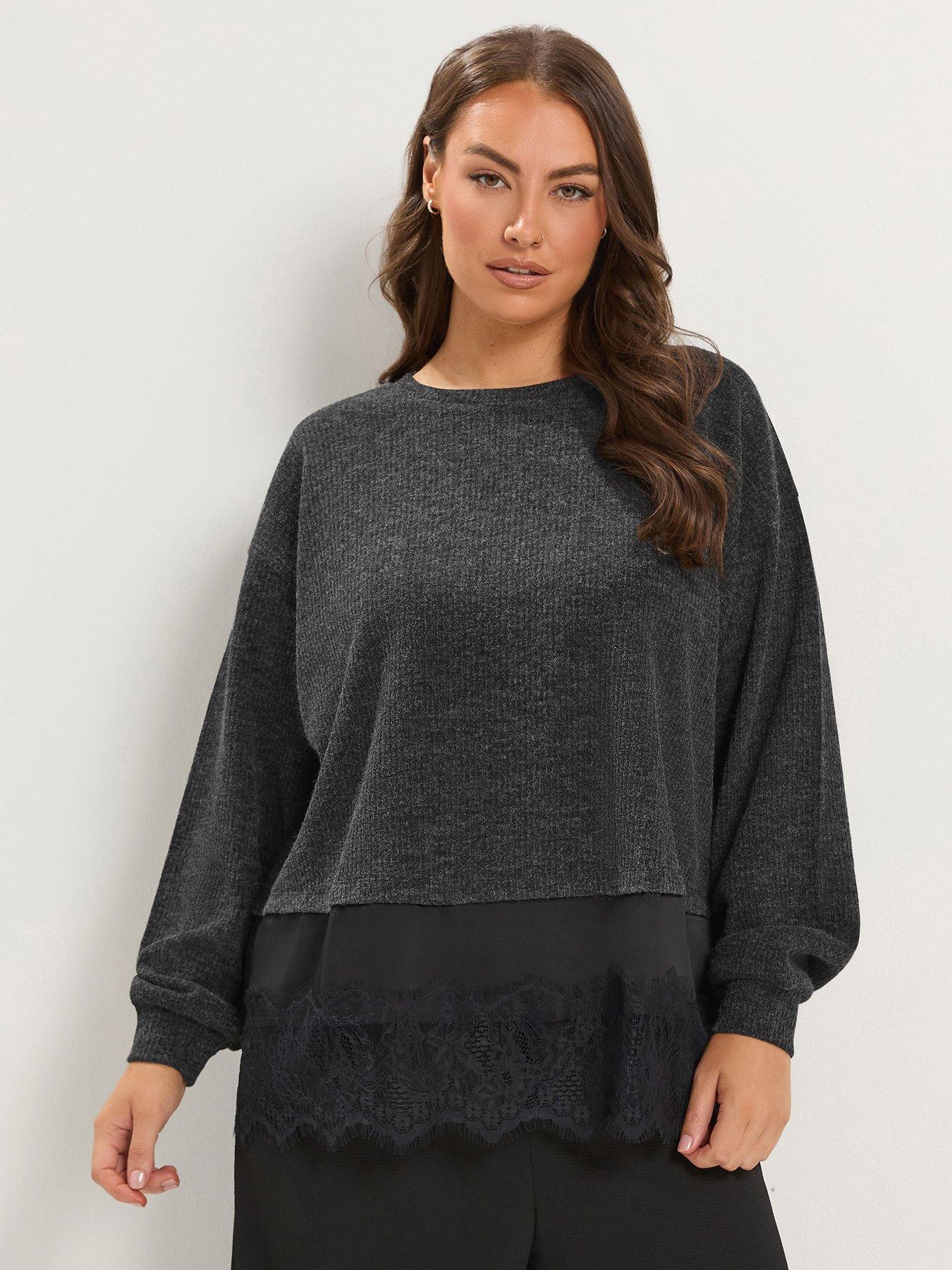 Image 4 of 4 of Yours Curve Satin Lace Hem Top