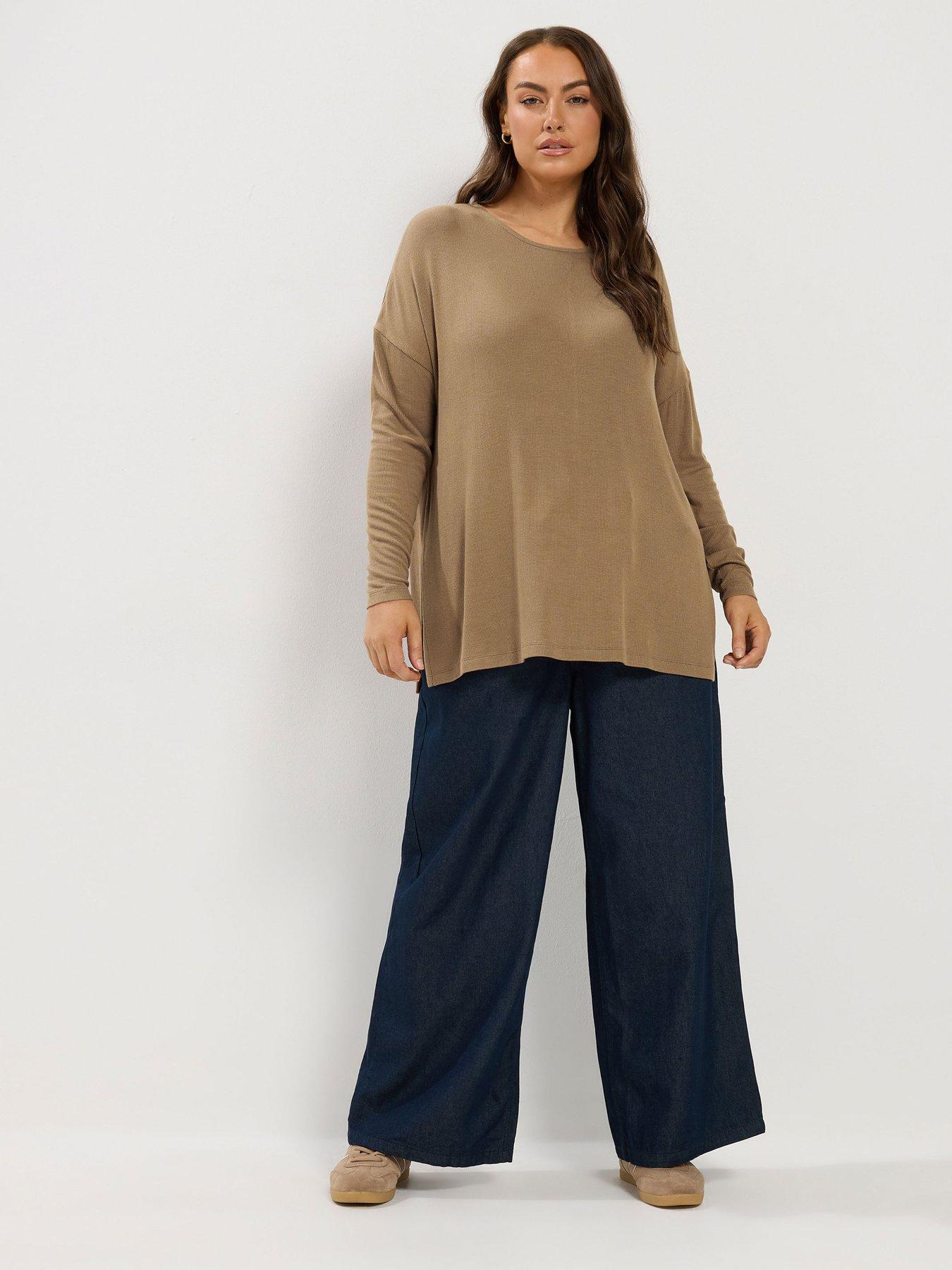 Image 3 of 4 of Yours Curve Ribbed Drop Shoulder T-shirt