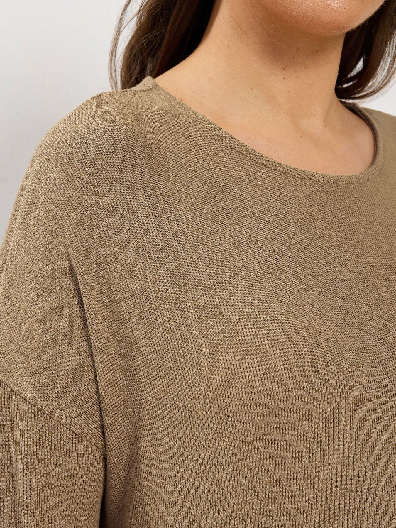 Image 4 of 4 of Yours Curve Ribbed Drop Shoulder T-shirt