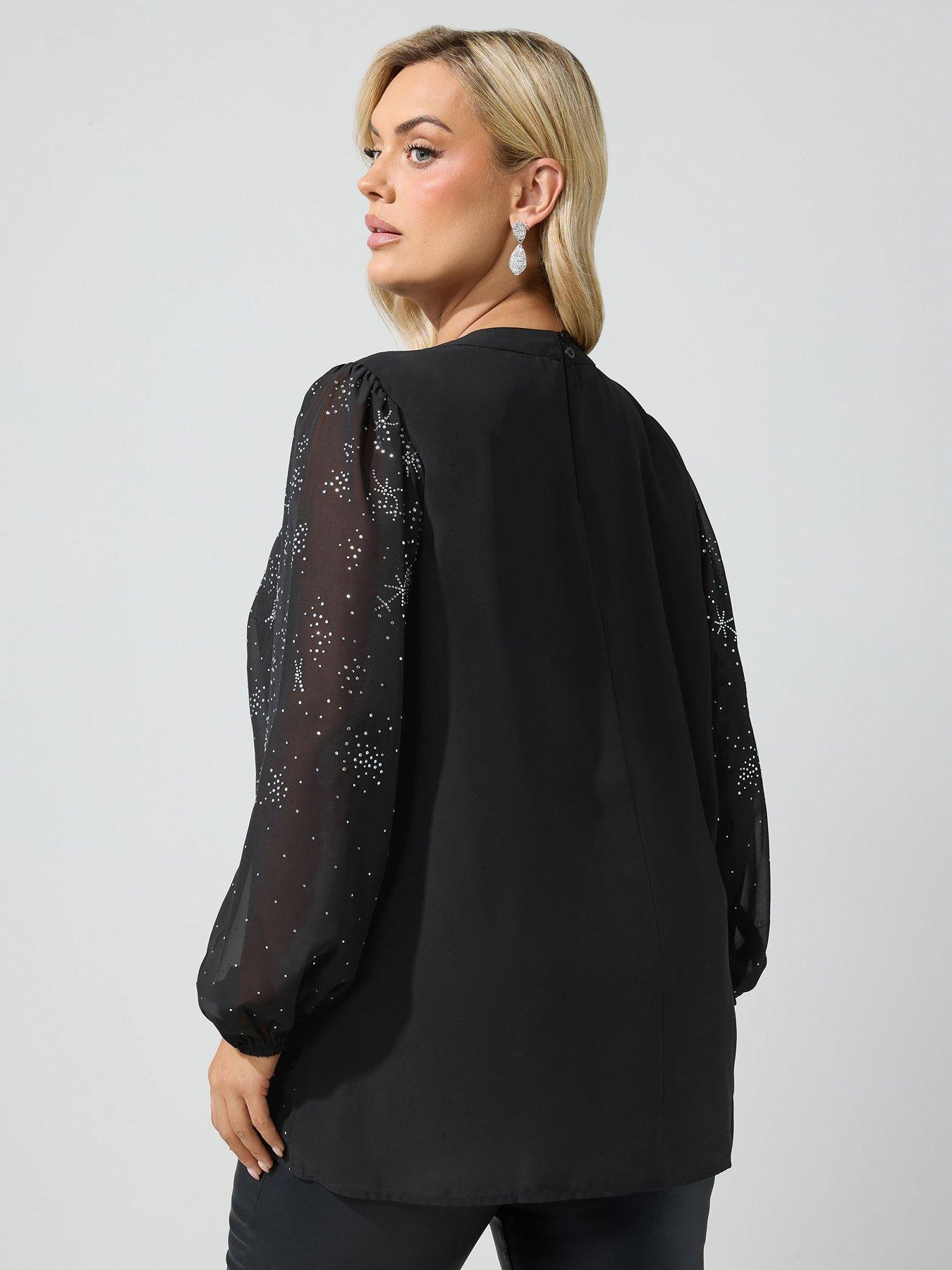 Image 2 of 4 of Yours Womens Curve Star Diamante Keyhole Top - Black