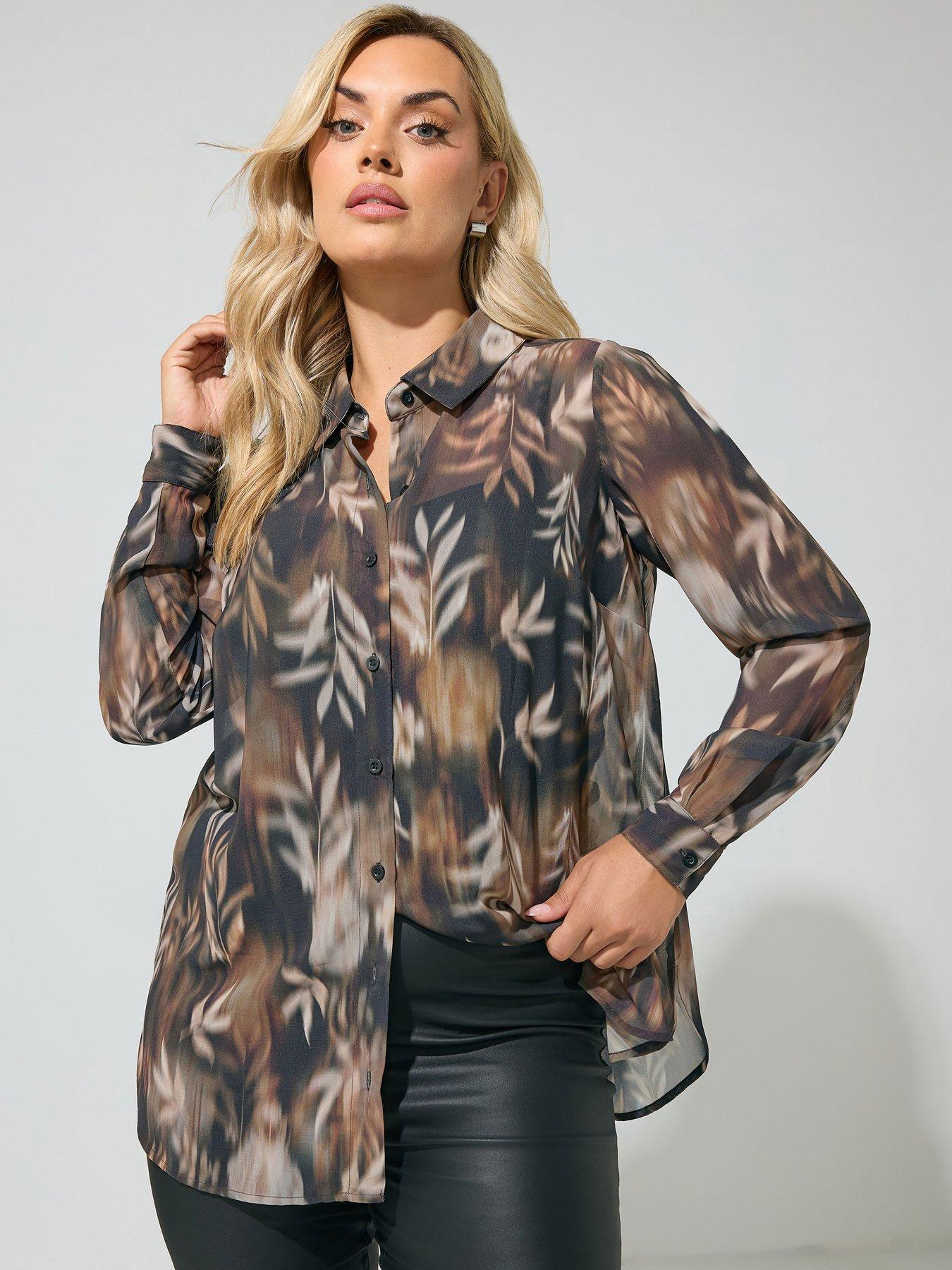 Image 1 of 4 of Yours Curve Long Sleeve Blurred Floral Shirt