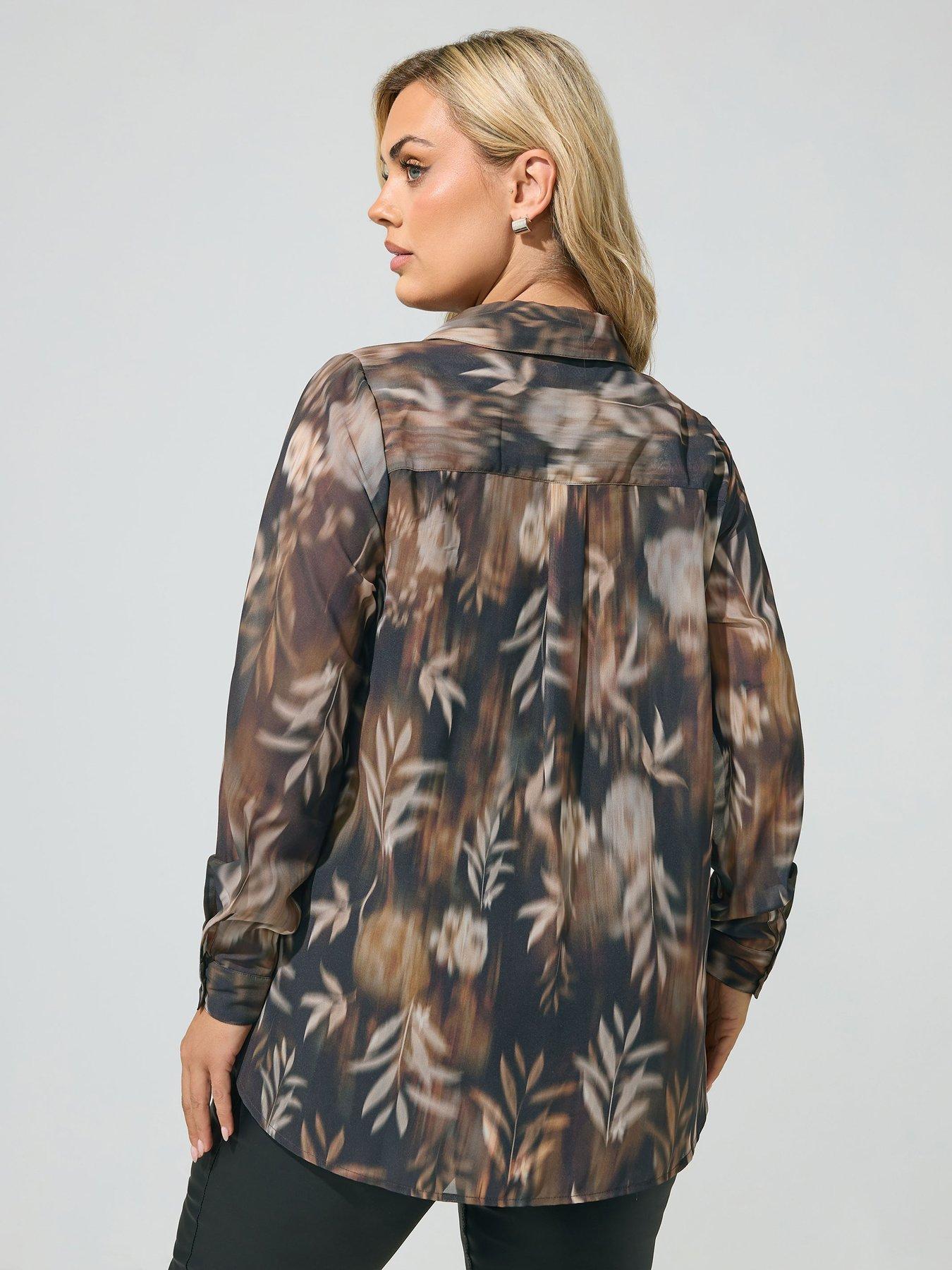 Image 2 of 4 of Yours Curve Long Sleeve Blurred Floral Shirt