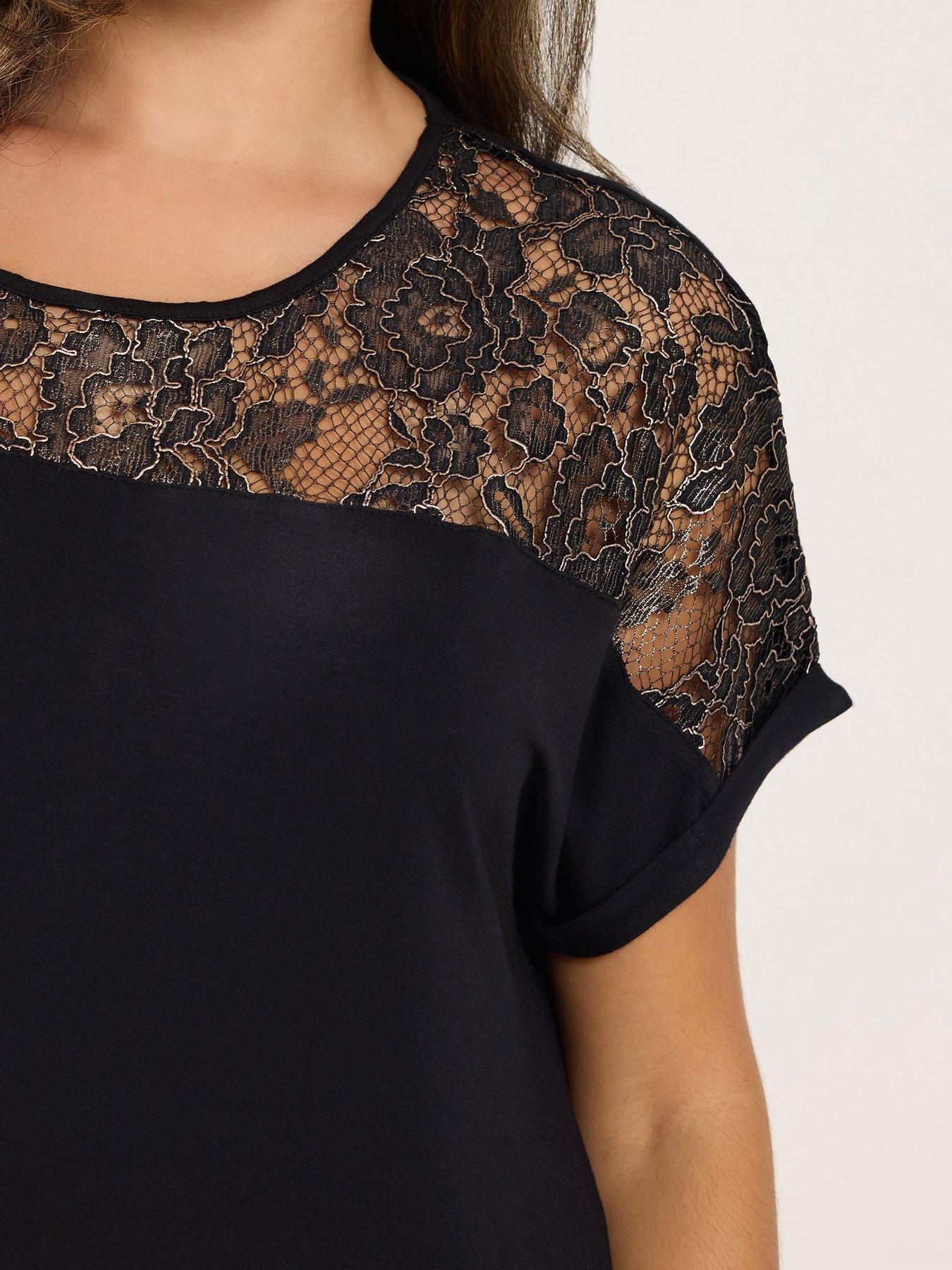 Image 4 of 4 of Yours Curve Beaded Lace Top
