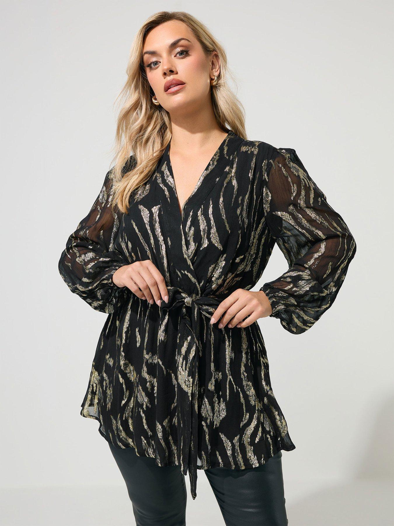 Image 1 of 4 of Yours Womens Curve Wrap Blouse - Black