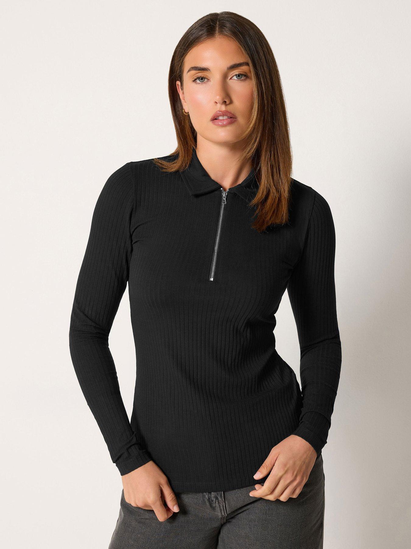 Image 1 of 4 of Long Tall Sally Tall Zip Neck Rib T-shirt