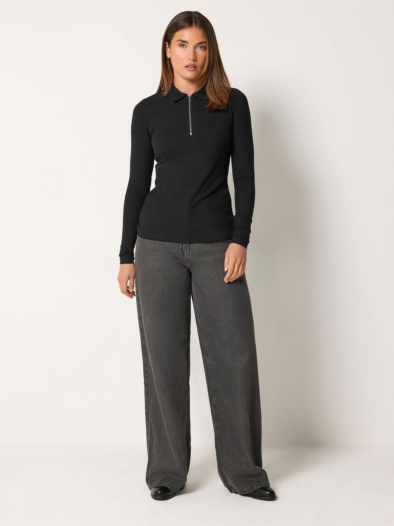 Image 3 of 4 of Long Tall Sally Tall Zip Neck Rib T-shirt