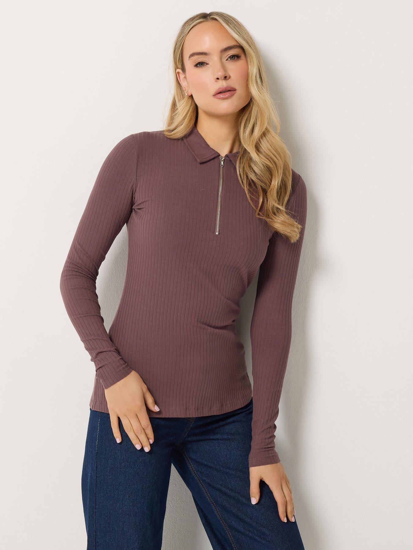Image 1 of 4 of Long Tall Sally Tall Zip Neck Rib T-shirt