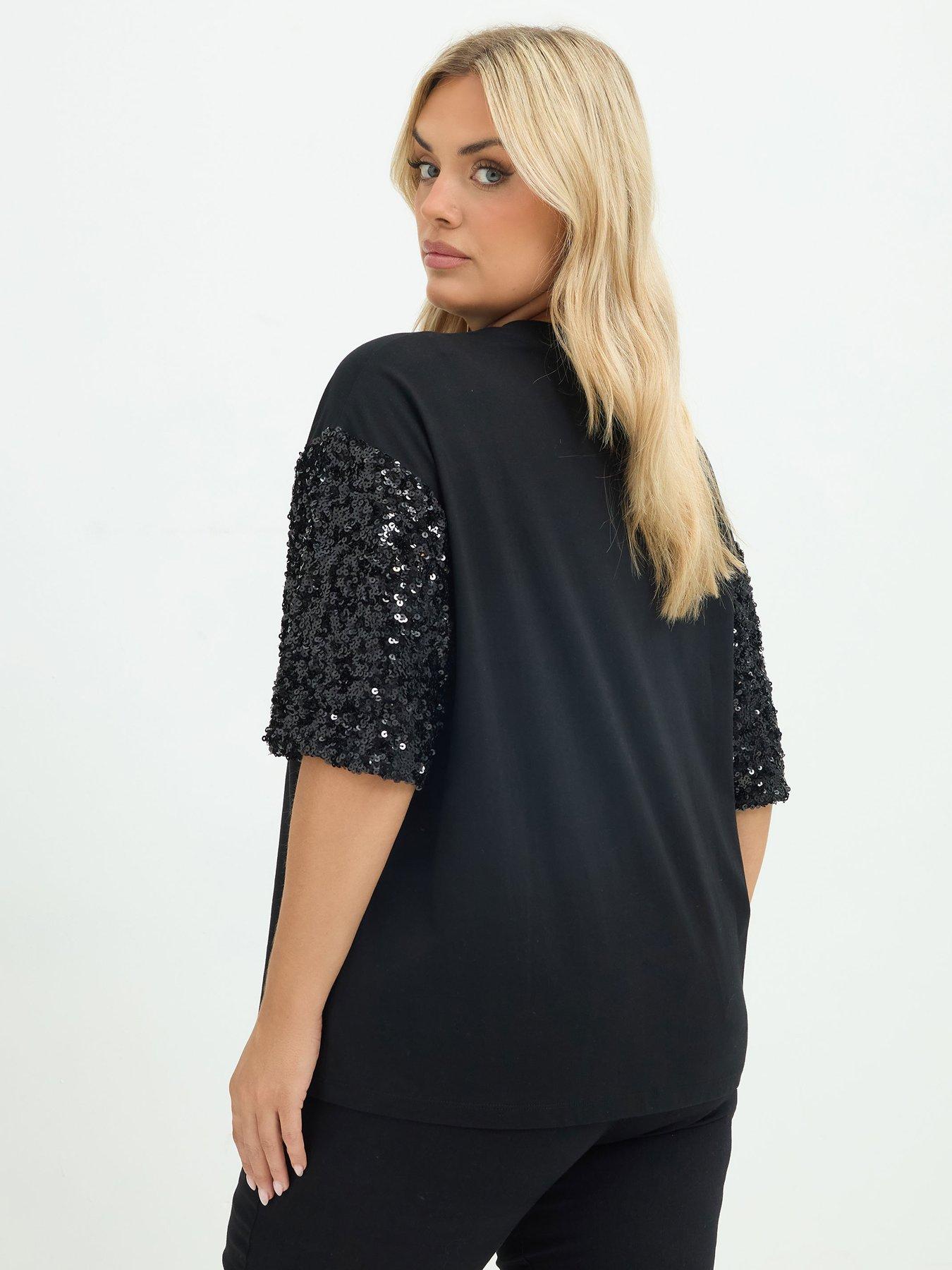 Image 2 of 4 of Yours Curve Sequin Sleeve T-shirt