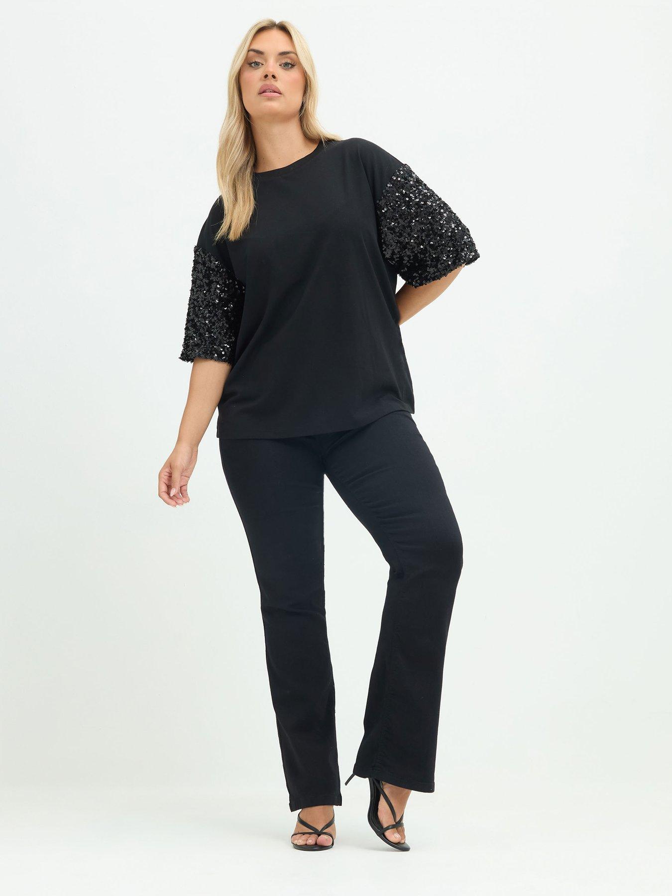 Image 3 of 4 of Yours Curve Sequin Sleeve T-shirt