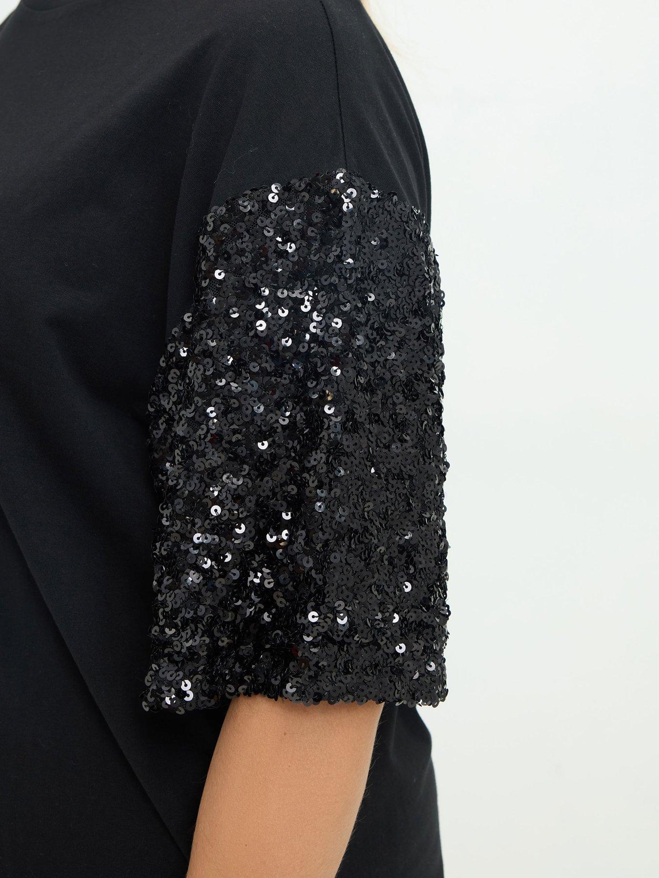 Image 4 of 4 of Yours Curve Sequin Sleeve T-shirt