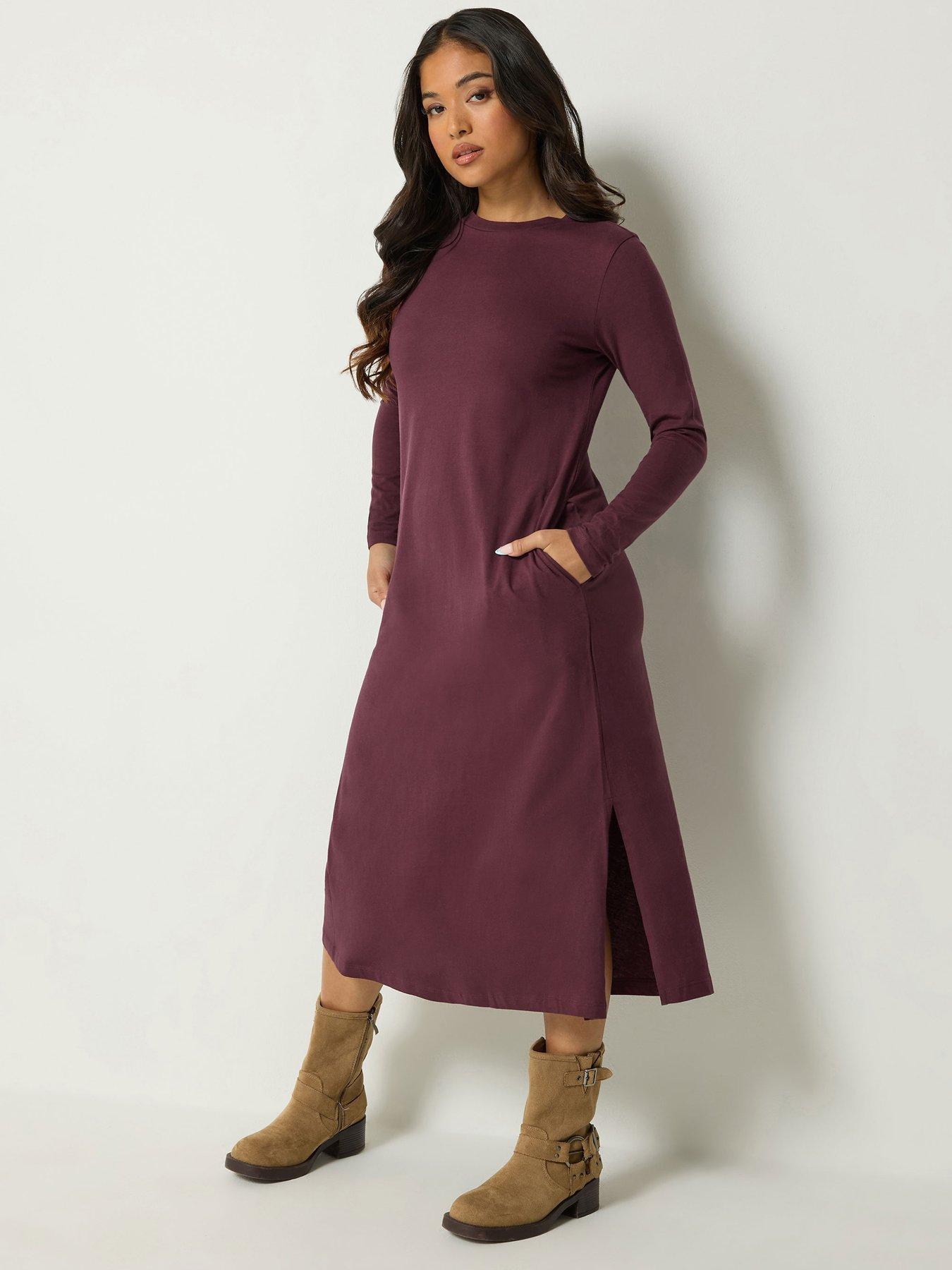Image 1 of 4 of Yours Petite Long Sleeve Jersey Maxi Dress