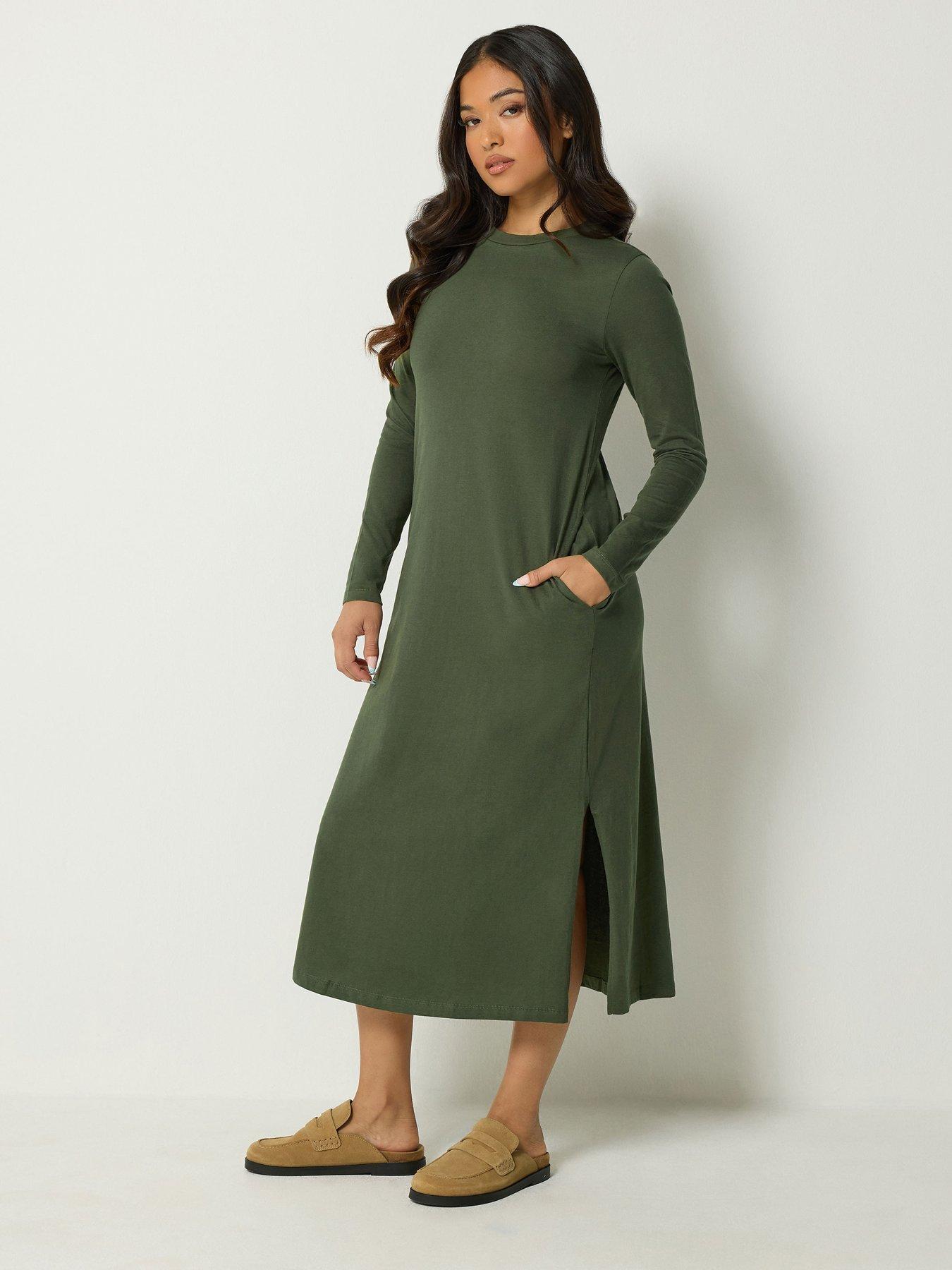 Image 1 of 4 of Yours Petite Long Sleeve Jersey Maxi Dress
