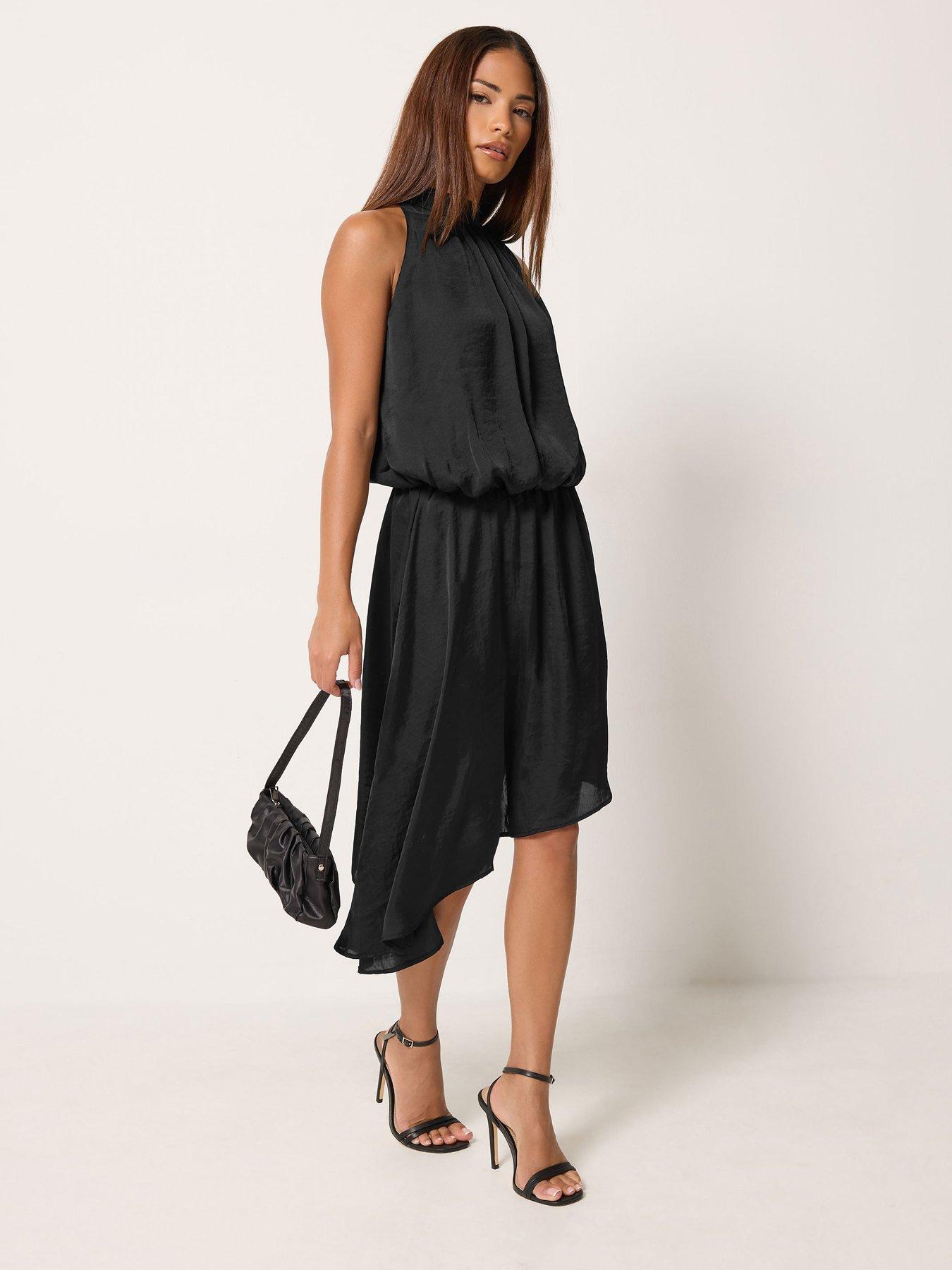 Image 3 of 4 of Yours Petite Halter Neck Asymmetric Dress