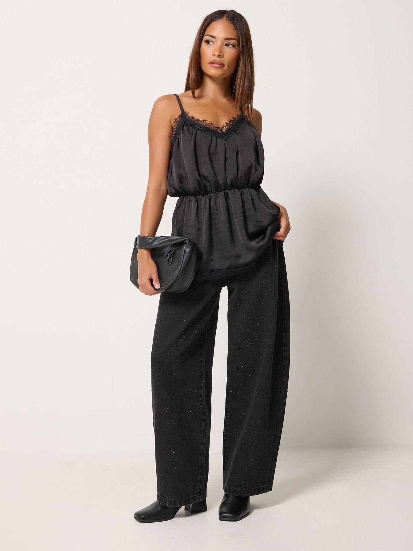 Image 3 of 4 of Yours Petite Satin Lace Cinch Waist Cami Top