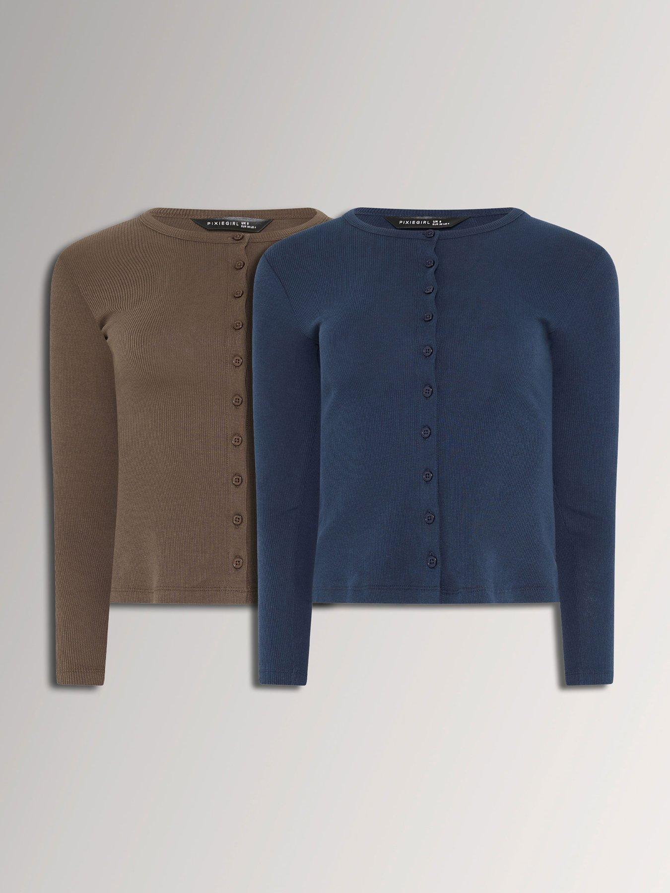 Image 1 of 4 of Yours Petite 2 Pack Long Sleeve Button Thru Top