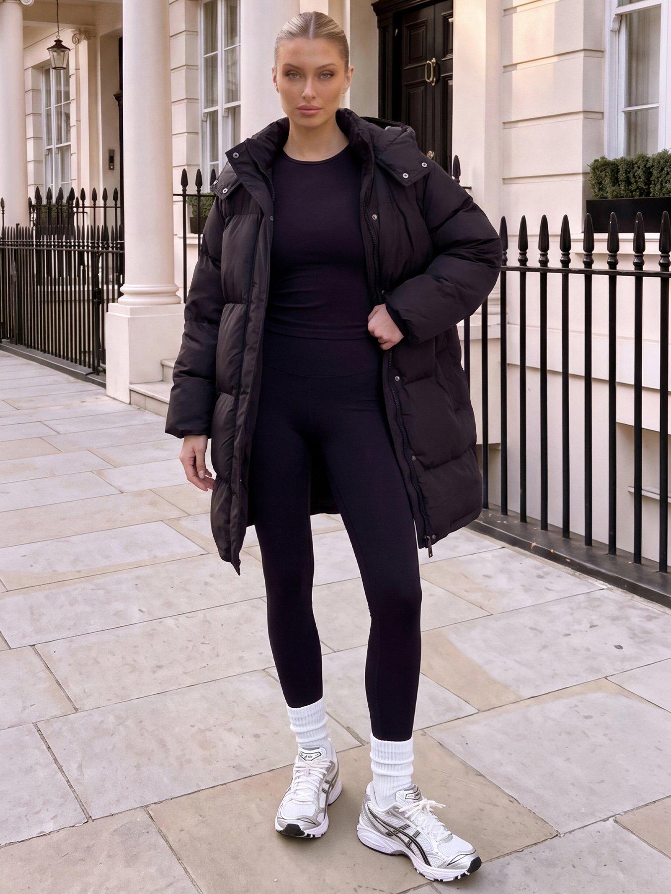 Image 1 of 4 of AX Paris Black Hooded Longline Puffer Coat
