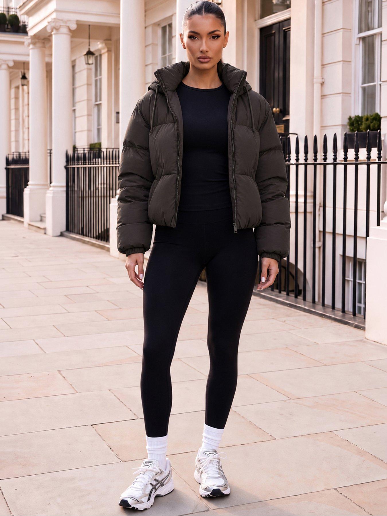Image 1 of 4 of AX Paris Chocolate Drawstring Hood Short Puffer Coat