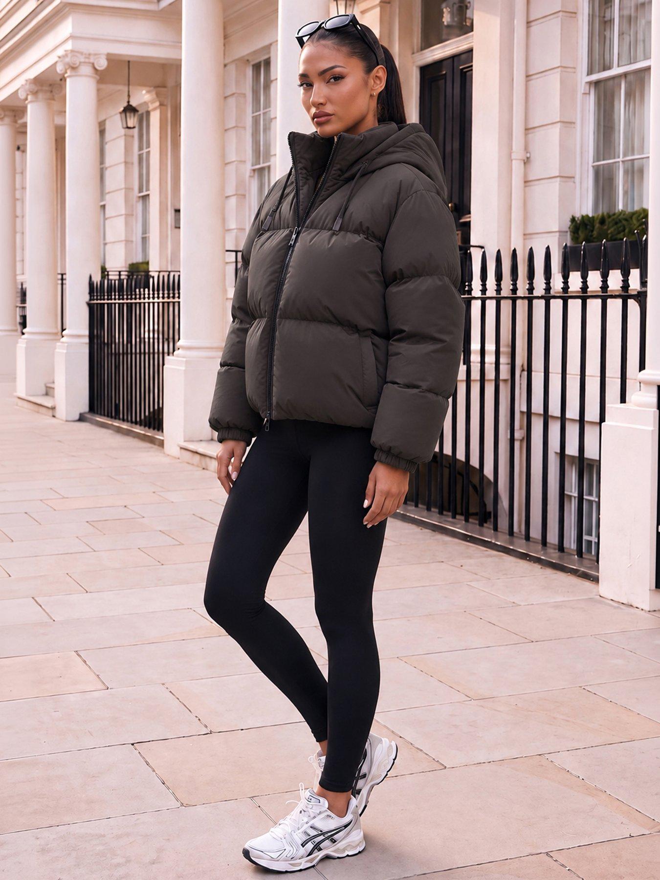 Image 4 of 4 of AX Paris Chocolate Drawstring Hood Short Puffer Coat