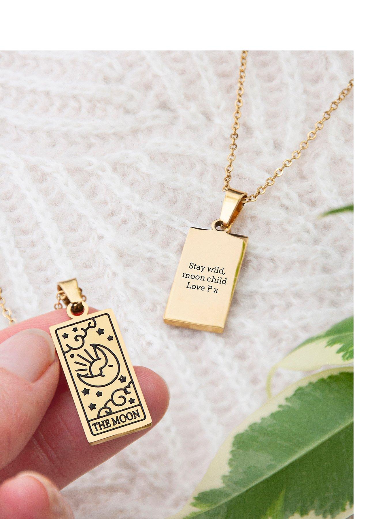 Image 1 of 5 of Treat Republic Personalised Gold Plated Moon Tarot Card Necklace