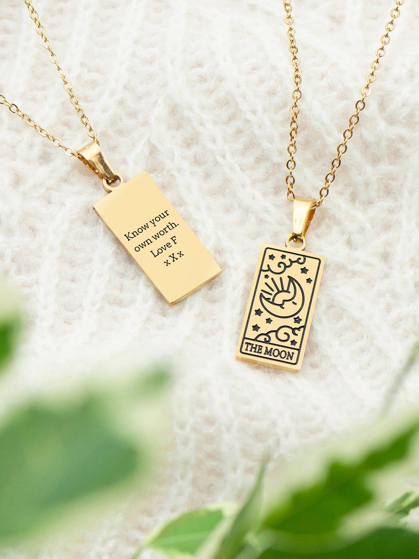 Image 3 of 5 of Treat Republic Personalised Gold Plated Moon Tarot Card Necklace