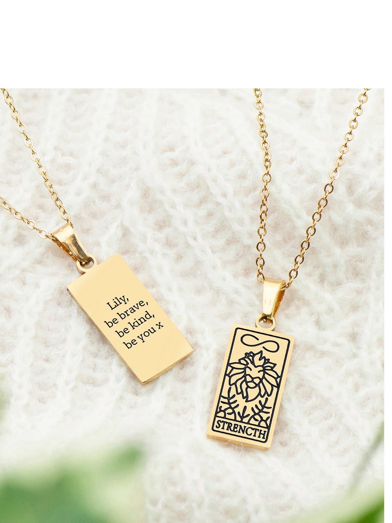 Image 1 of 5 of Treat Republic Personalised Gold Plated Strength Tarot Card Necklace