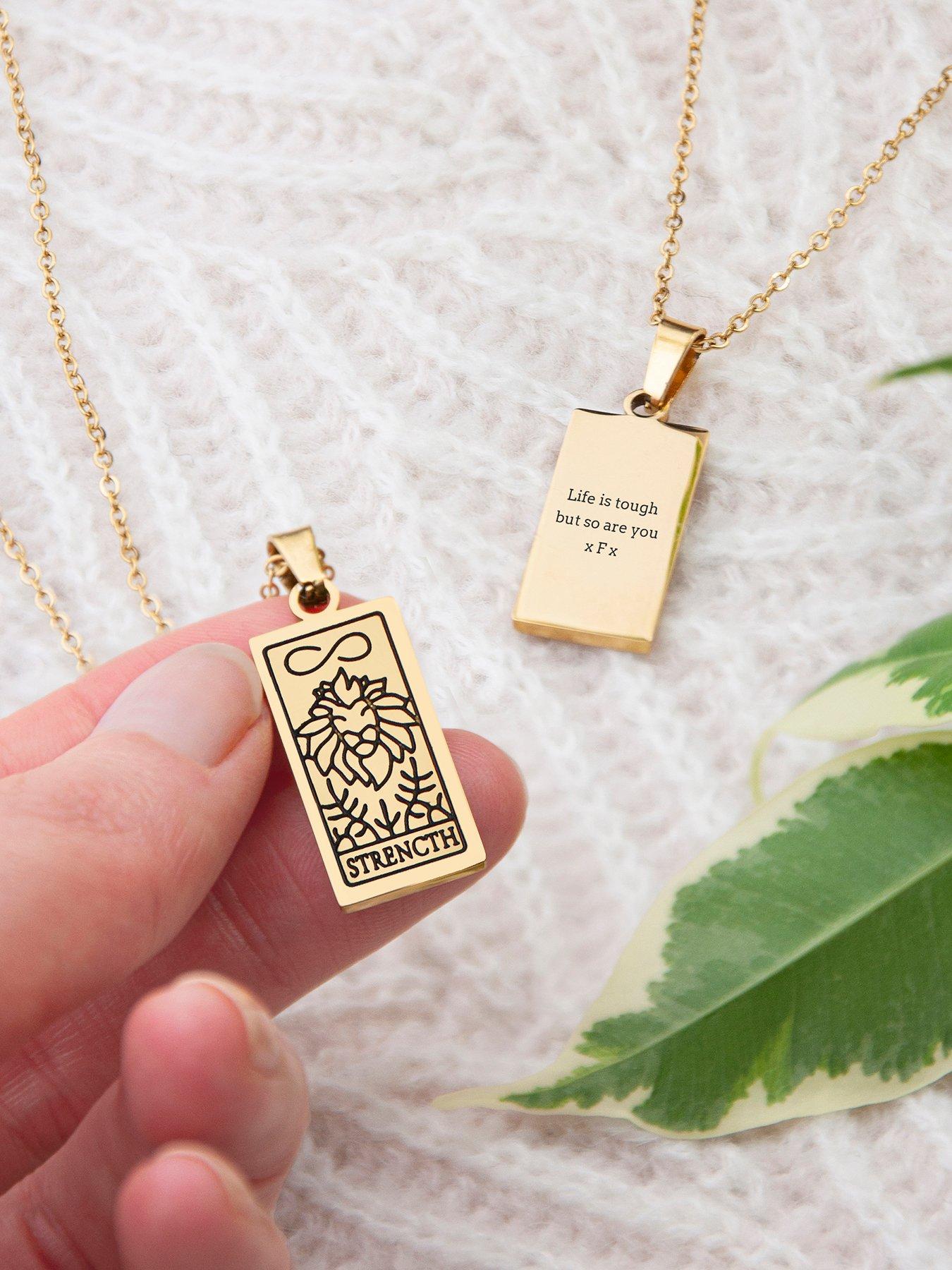 Image 3 of 5 of Treat Republic Personalised Gold Plated Strength Tarot Card Necklace