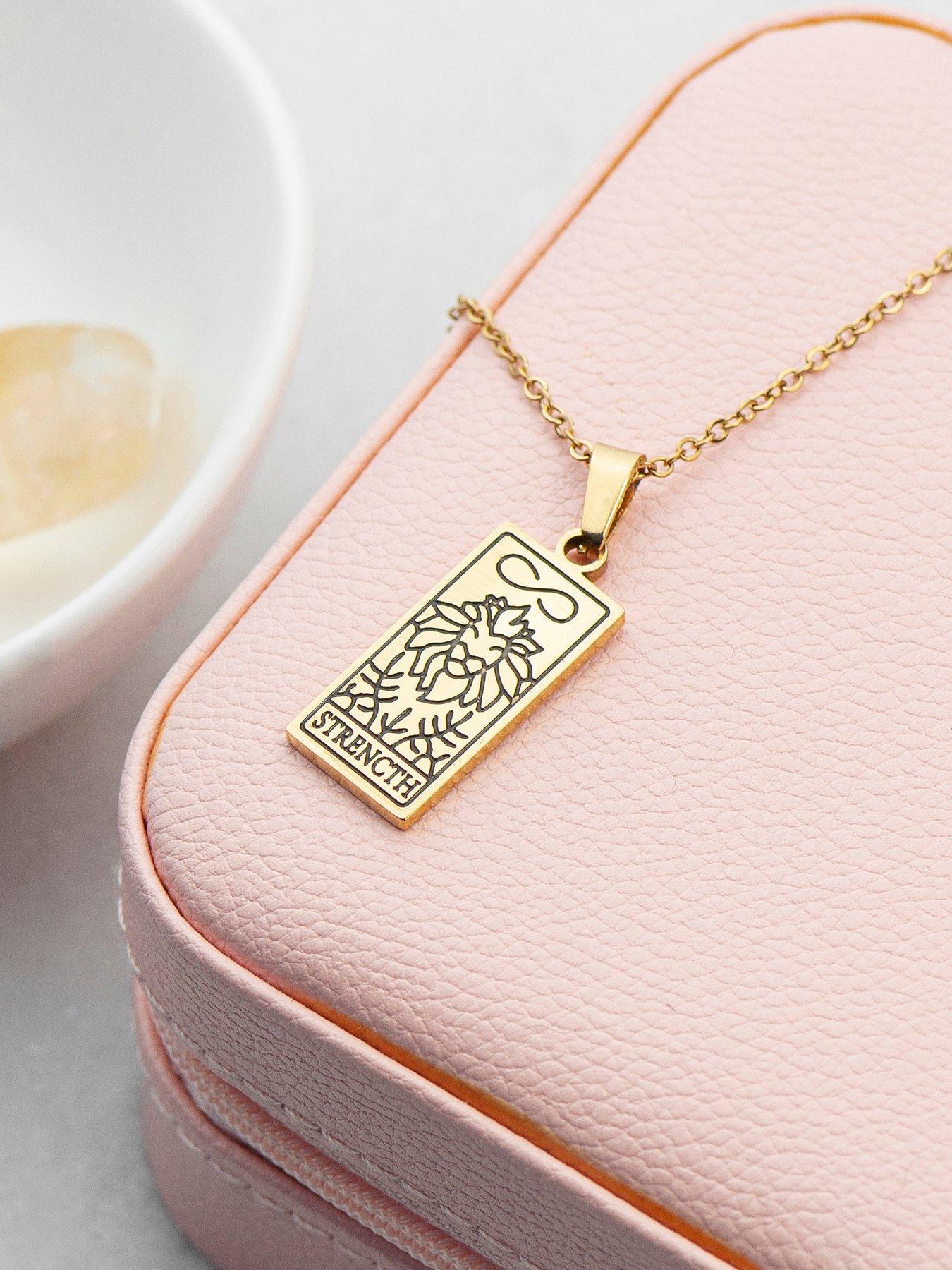 Image 4 of 5 of Treat Republic Personalised Gold Plated Strength Tarot Card Necklace