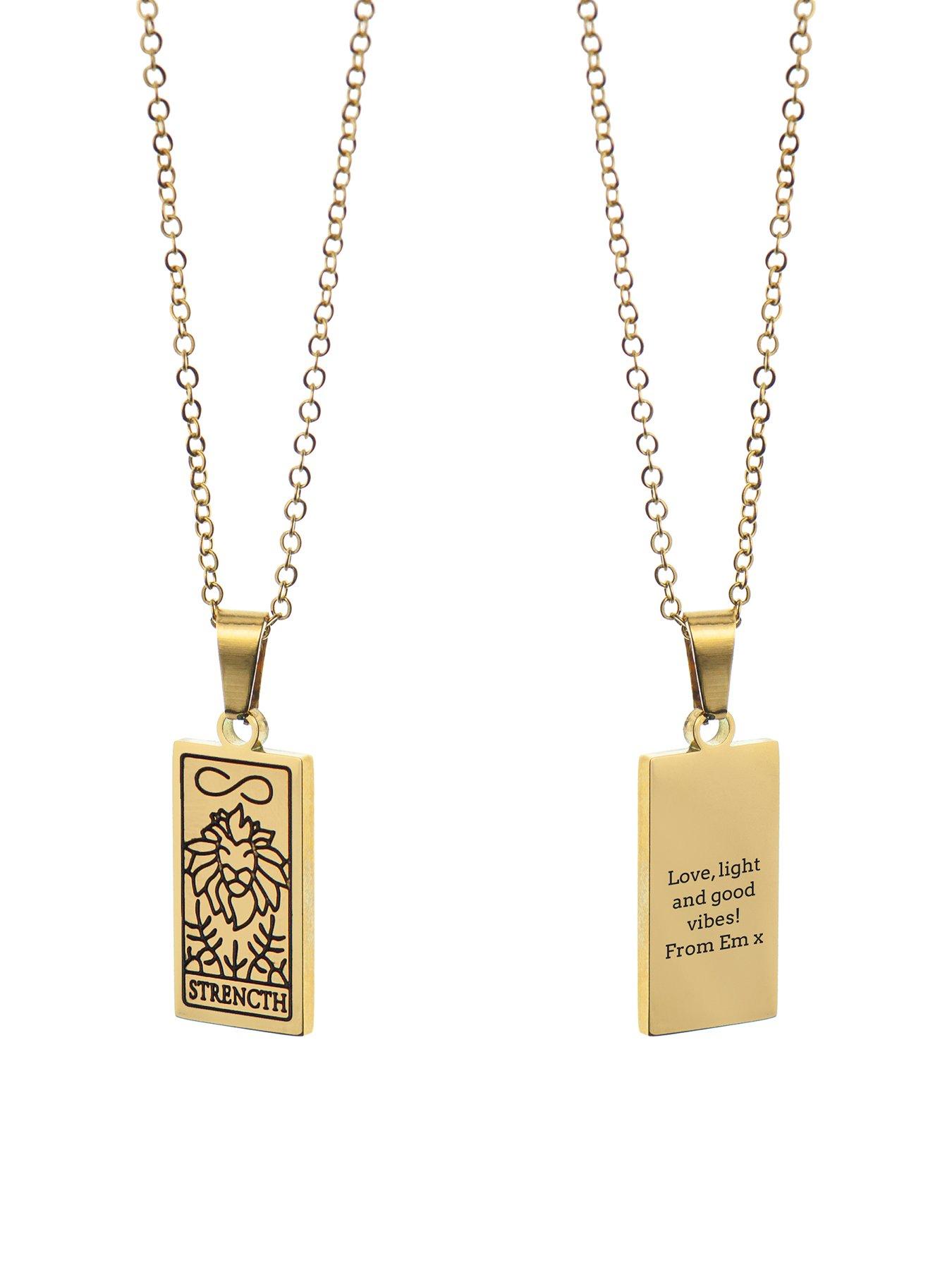 Image 5 of 5 of Treat Republic Personalised Gold Plated Strength Tarot Card Necklace