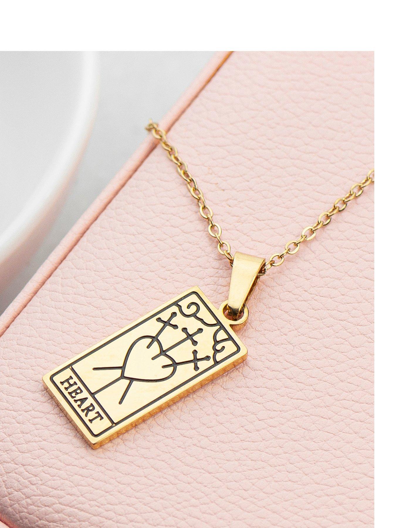 Image 1 of 5 of Treat Republic Personalised Gold Plated Three of Swords Heart Tarot Card Necklace