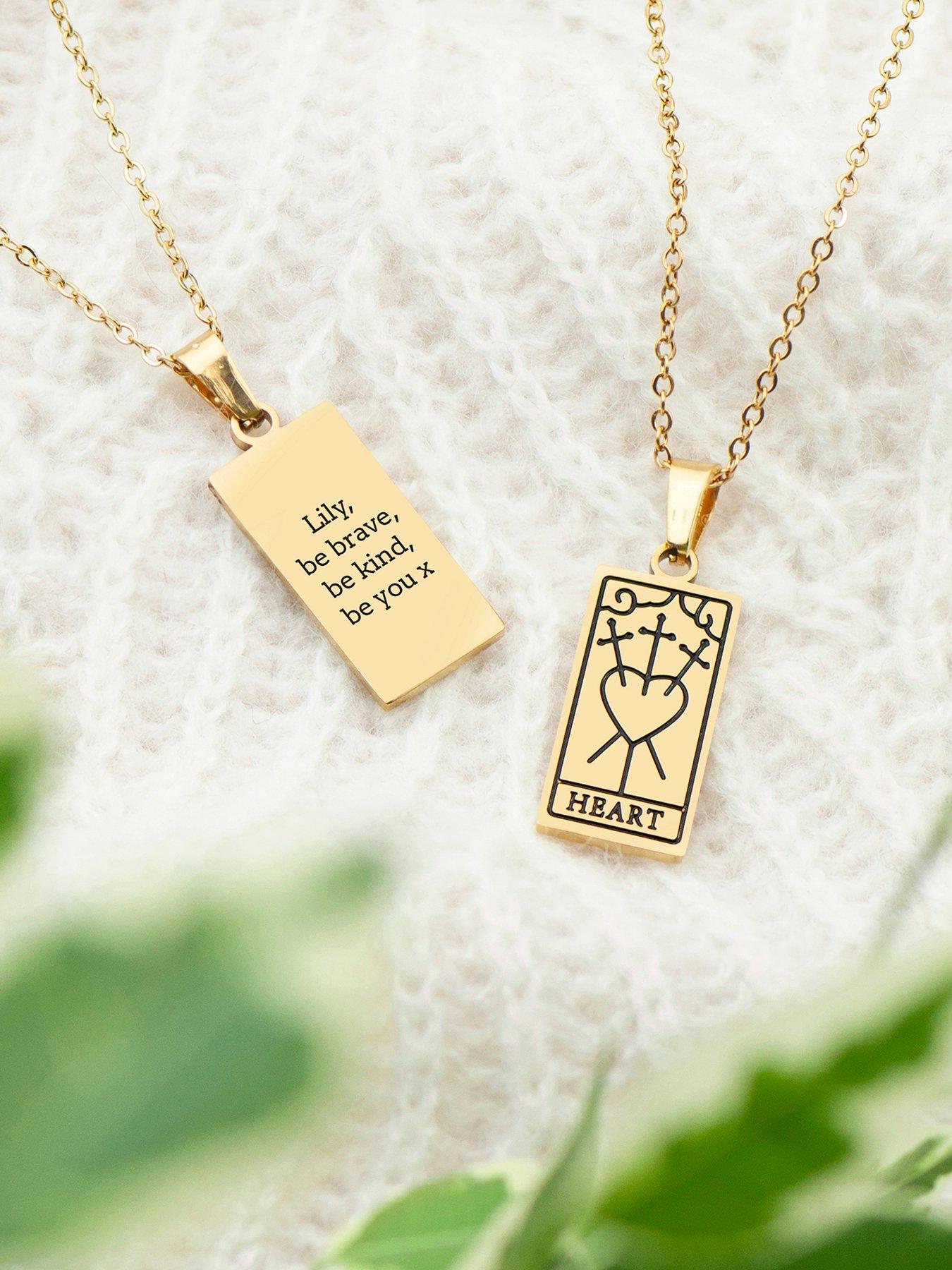 Image 2 of 5 of Treat Republic Personalised Gold Plated Three of Swords Heart Tarot Card Necklace