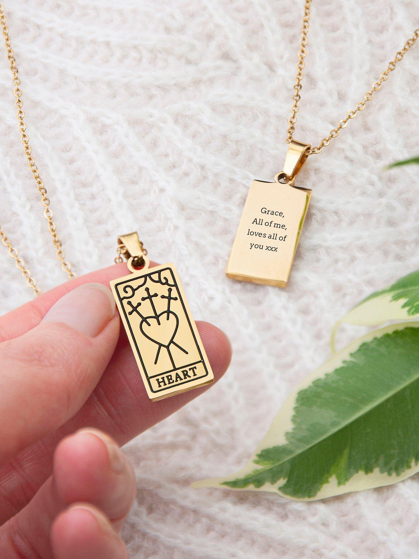 Image 4 of 5 of Treat Republic Personalised Gold Plated Three of Swords Heart Tarot Card Necklace