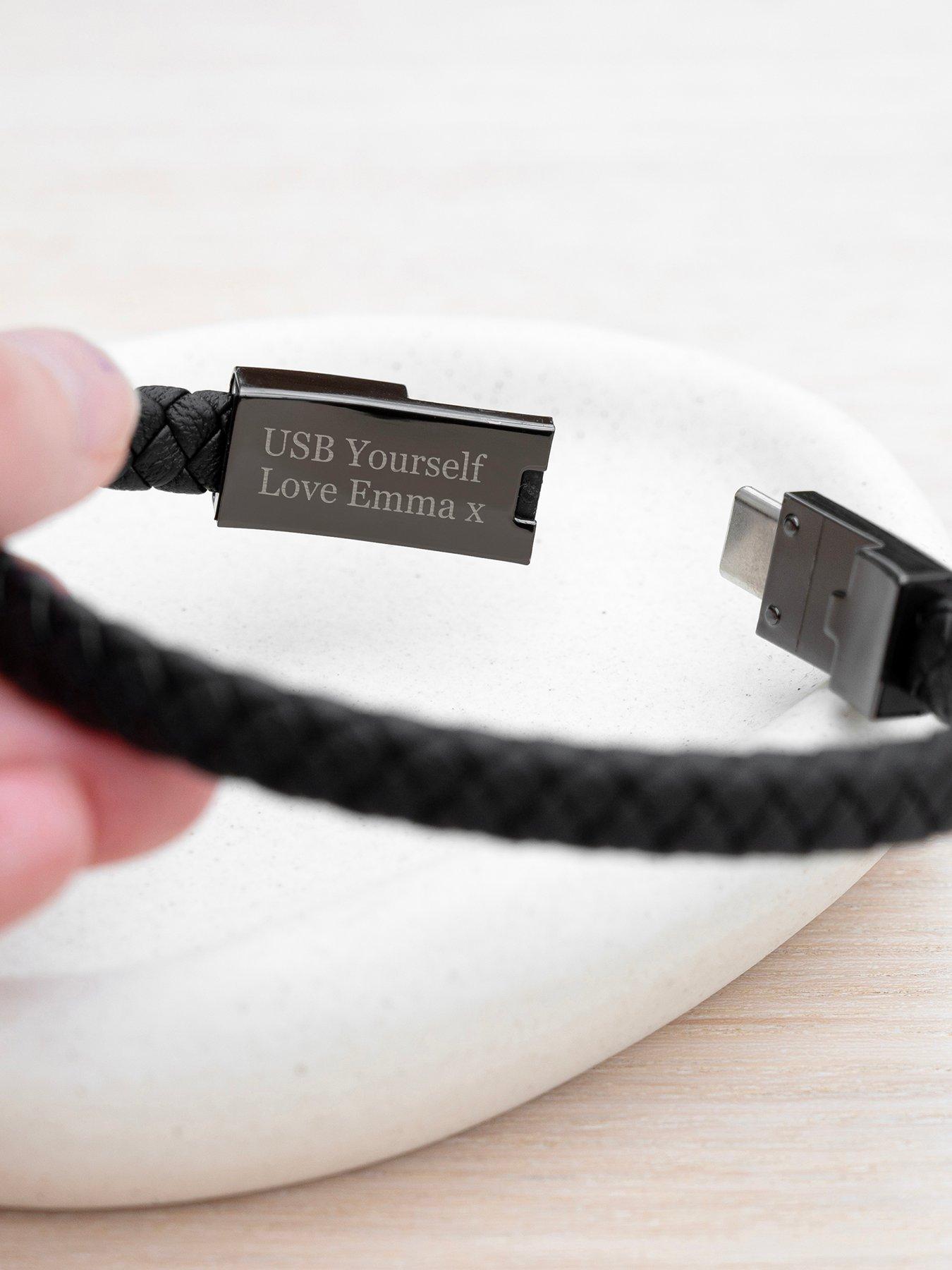 Image 2 of 5 of Treat Republic Personalised Men's Secret Message USB Charger Bracelet in Black