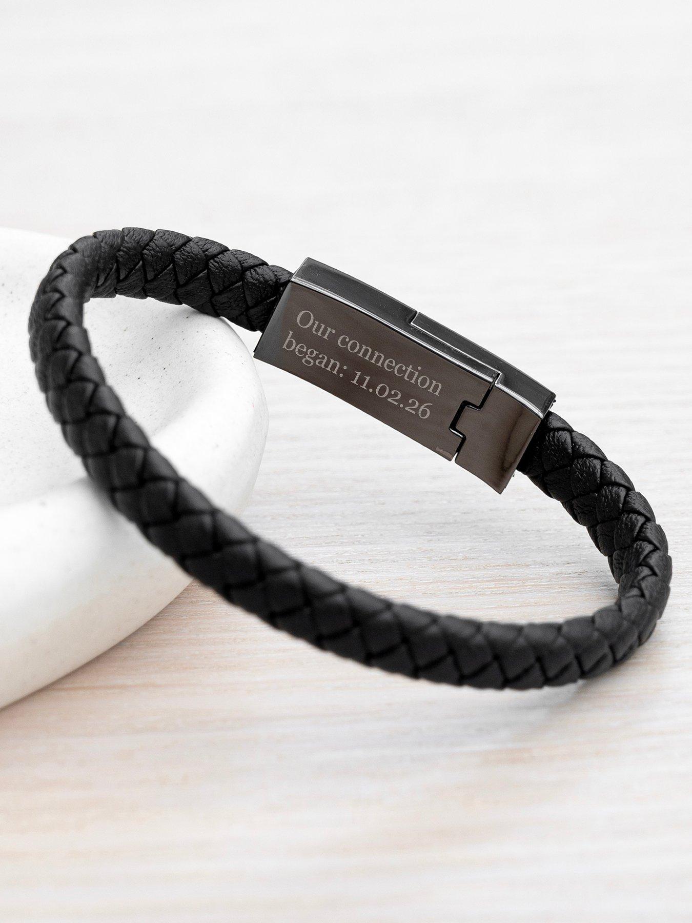 Image 3 of 5 of Treat Republic Personalised Men's Secret Message USB Charger Bracelet in Black