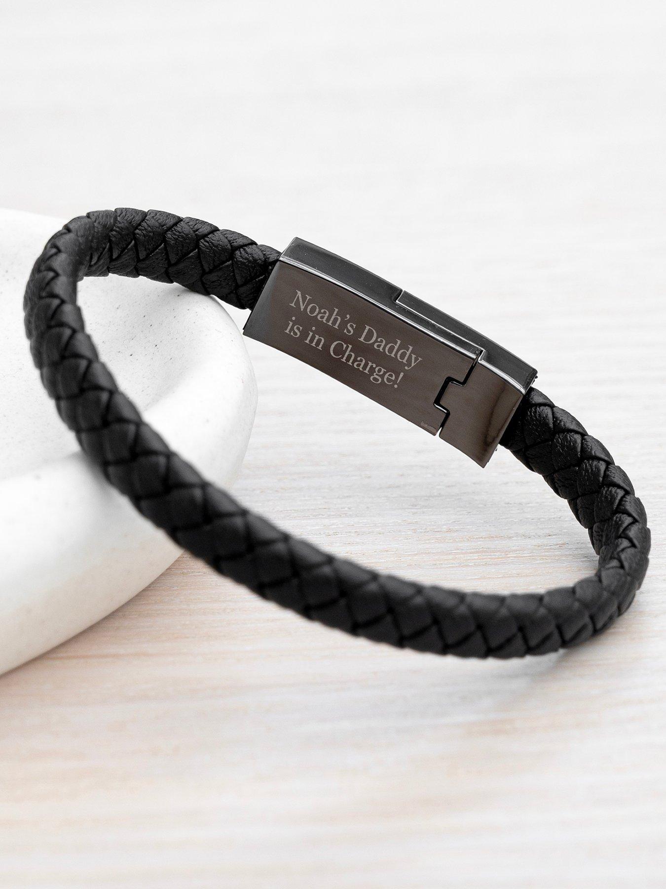Image 5 of 5 of Treat Republic Personalised Men's Secret Message USB Charger Bracelet in Black