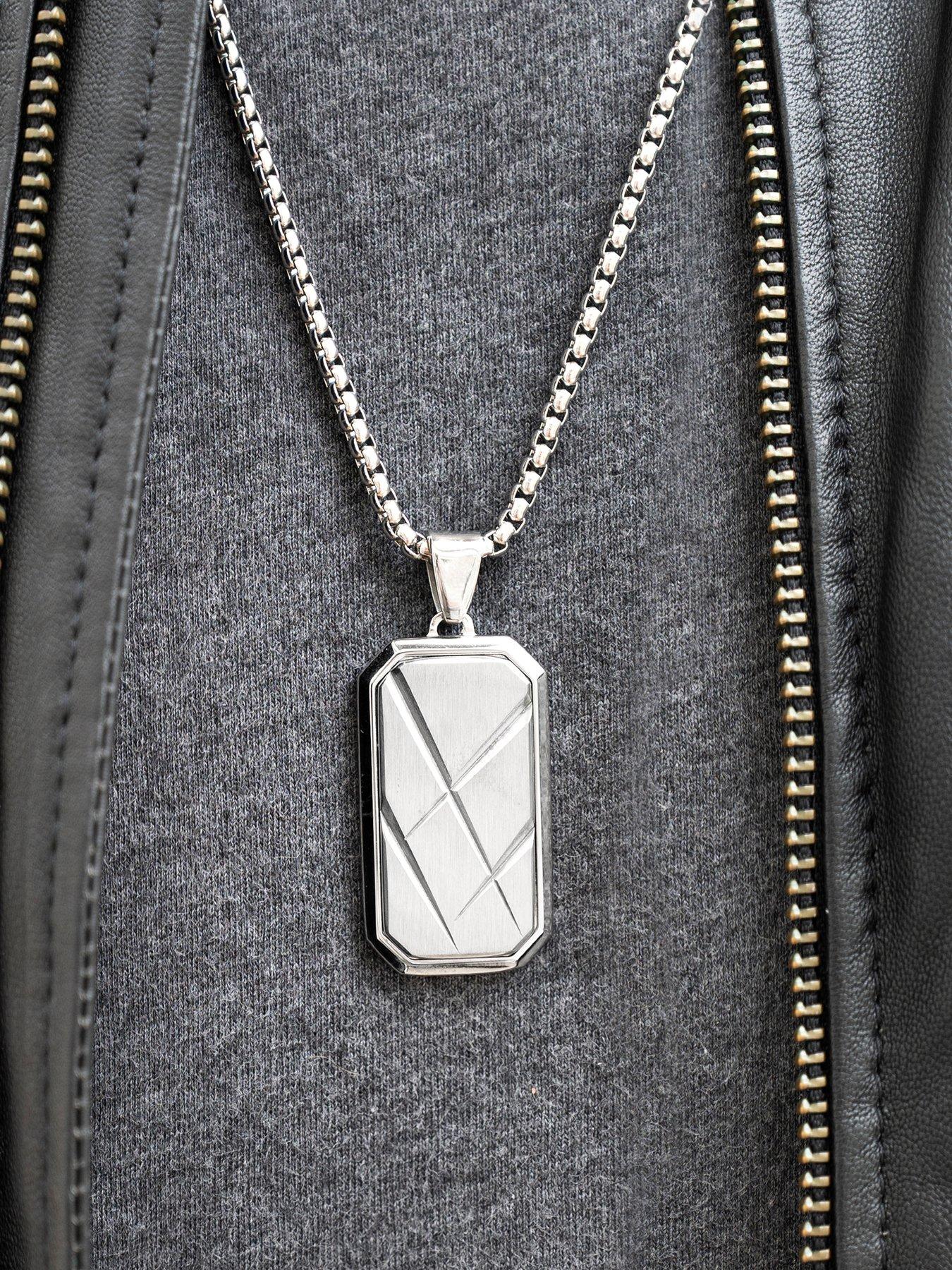 Image 3 of 5 of Treat Republic Personalised Men's Contemporary Silver Tone Dog Tag Necklace
