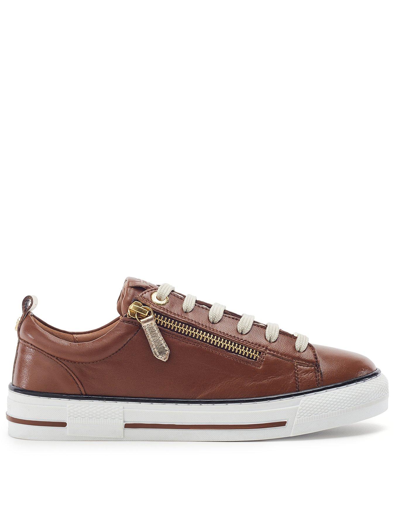 Image 1 of 4 of Moda In Pelle Womens Felicitee Side Zip Leather Trainers - Tan