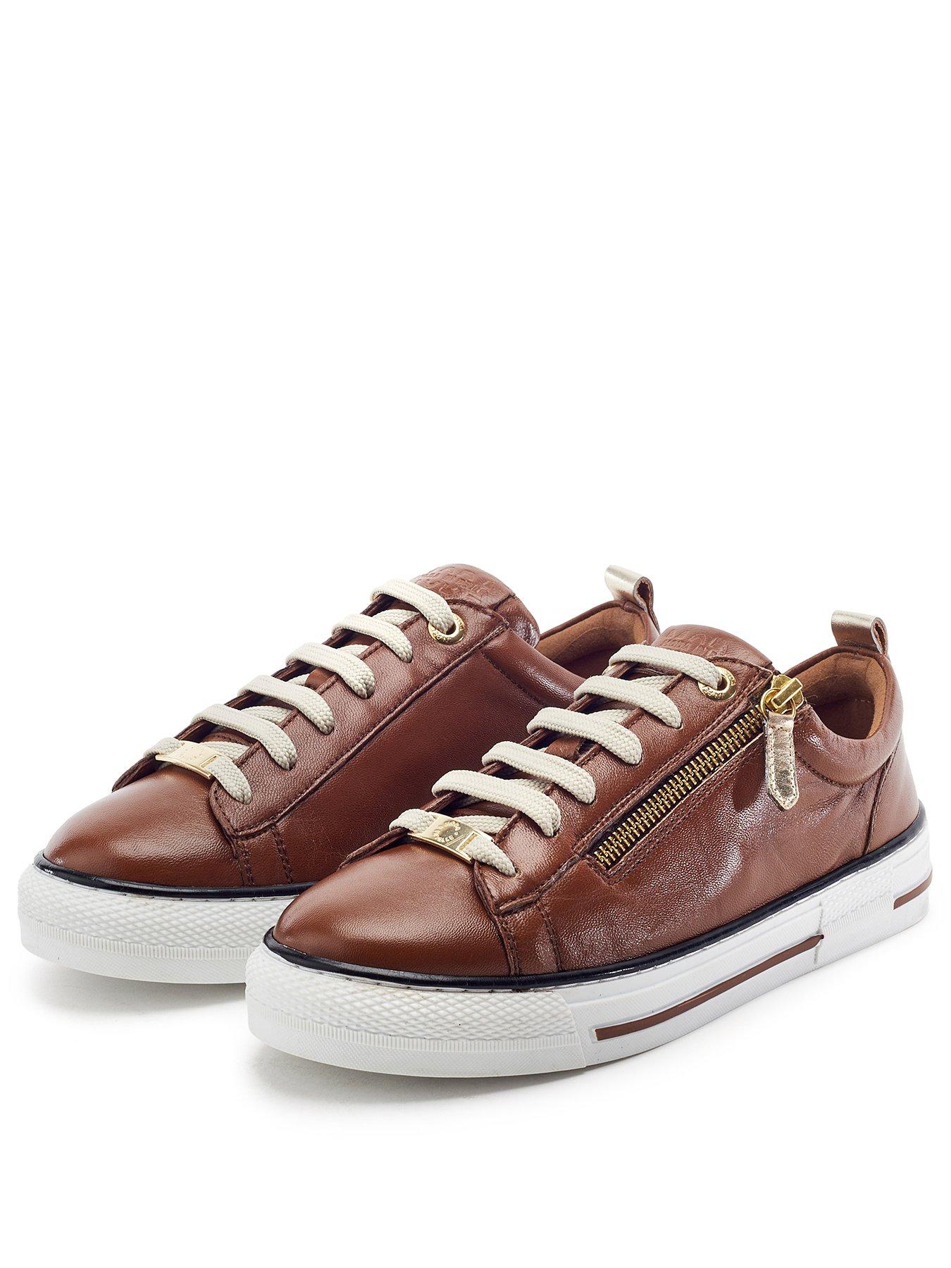 Image 2 of 4 of Moda In Pelle Womens Felicitee Side Zip Leather Trainers - Tan