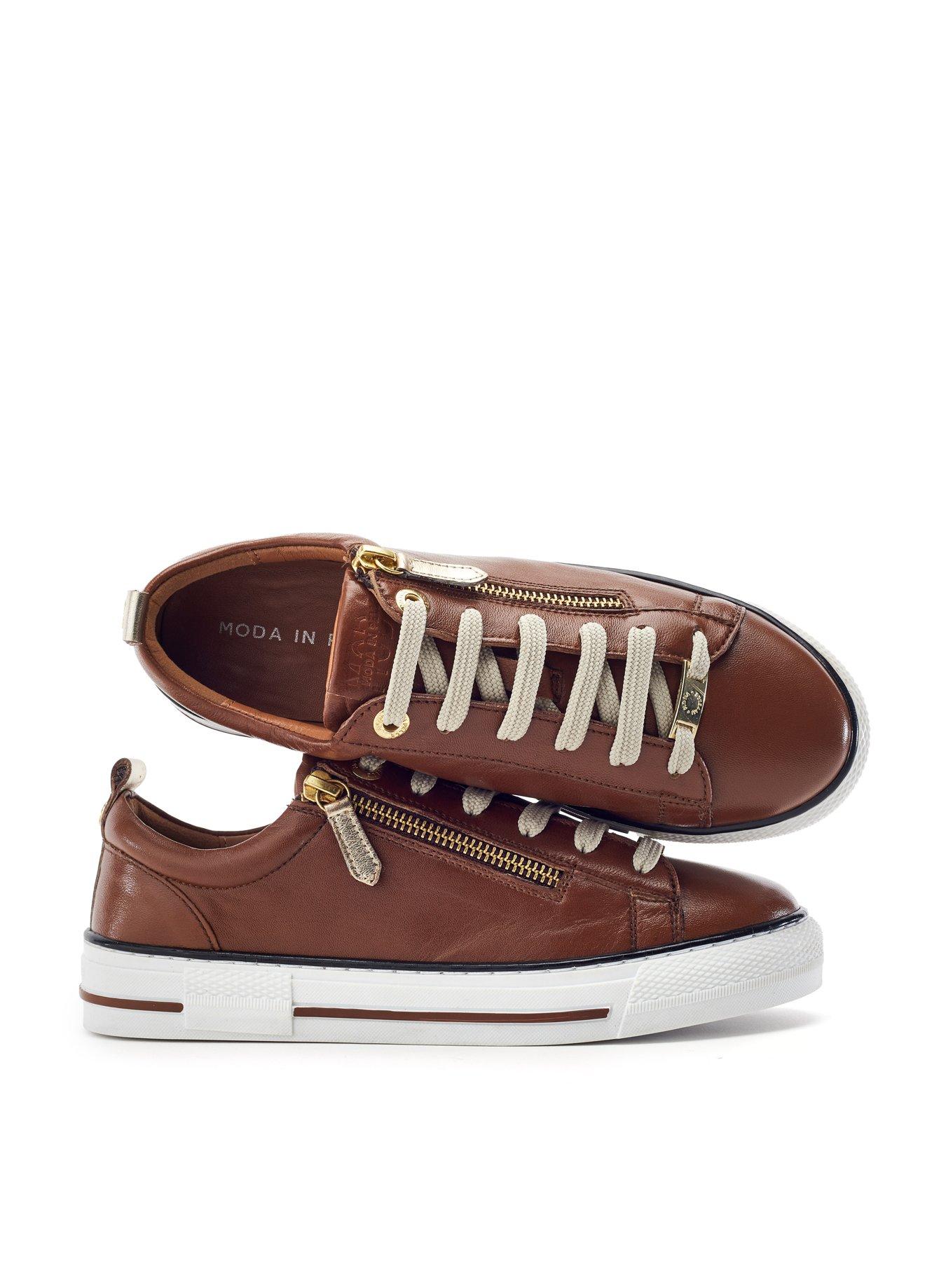 Image 3 of 4 of Moda In Pelle Womens Felicitee Side Zip Leather Trainers - Tan