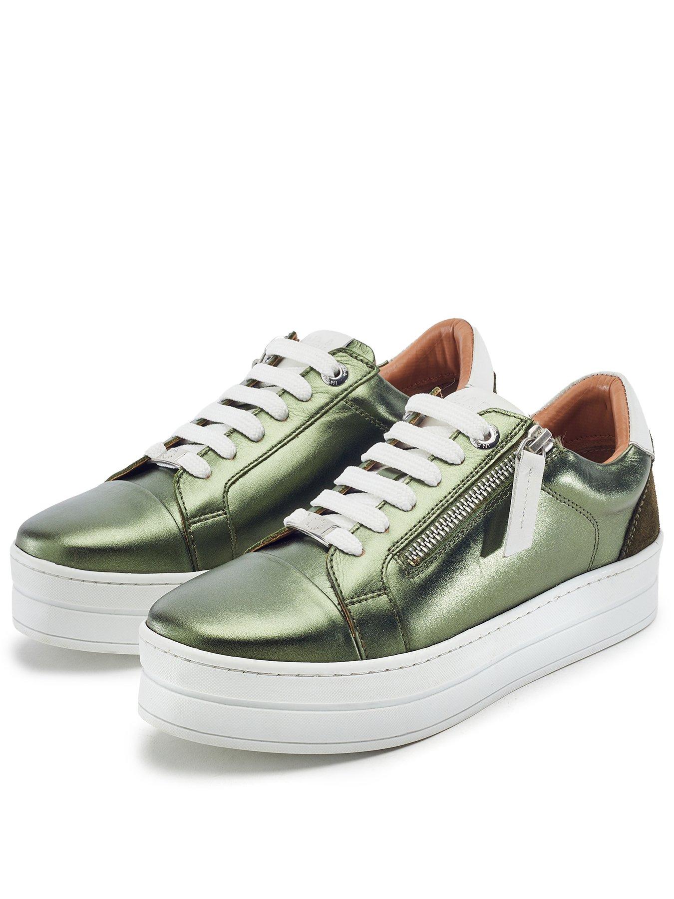 Image 1 of 5 of Moda In Pelle Womens Abbee Metallic Leather Zip Trainers - Green