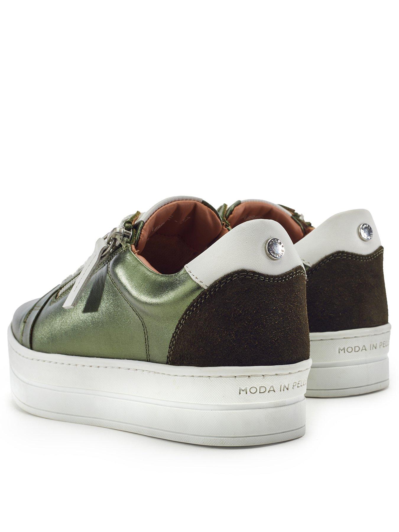 Image 2 of 5 of Moda In Pelle Womens Abbee Metallic Leather Zip Trainers - Green