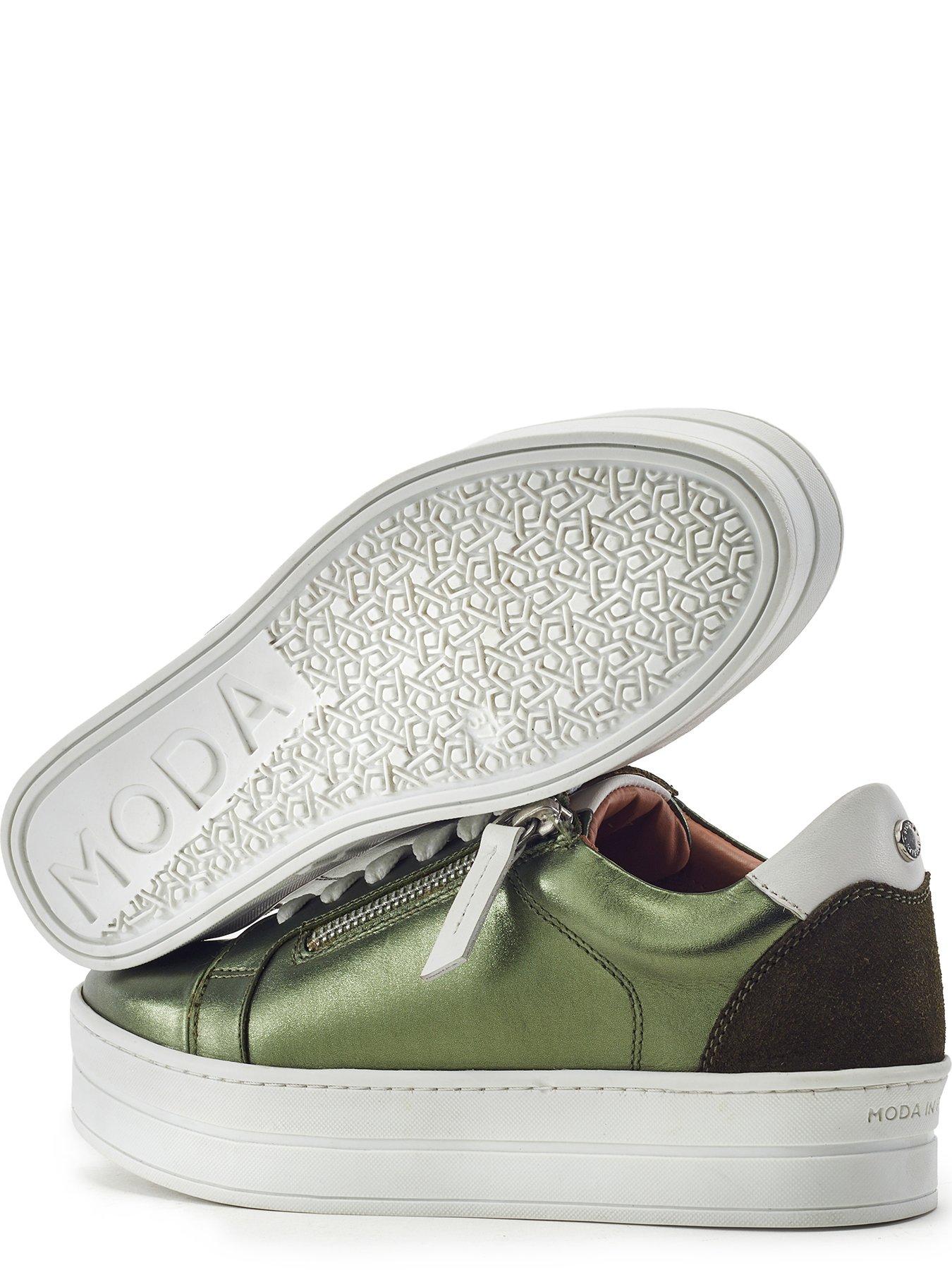 Image 3 of 5 of Moda In Pelle Womens Abbee Metallic Leather Zip Trainers - Green