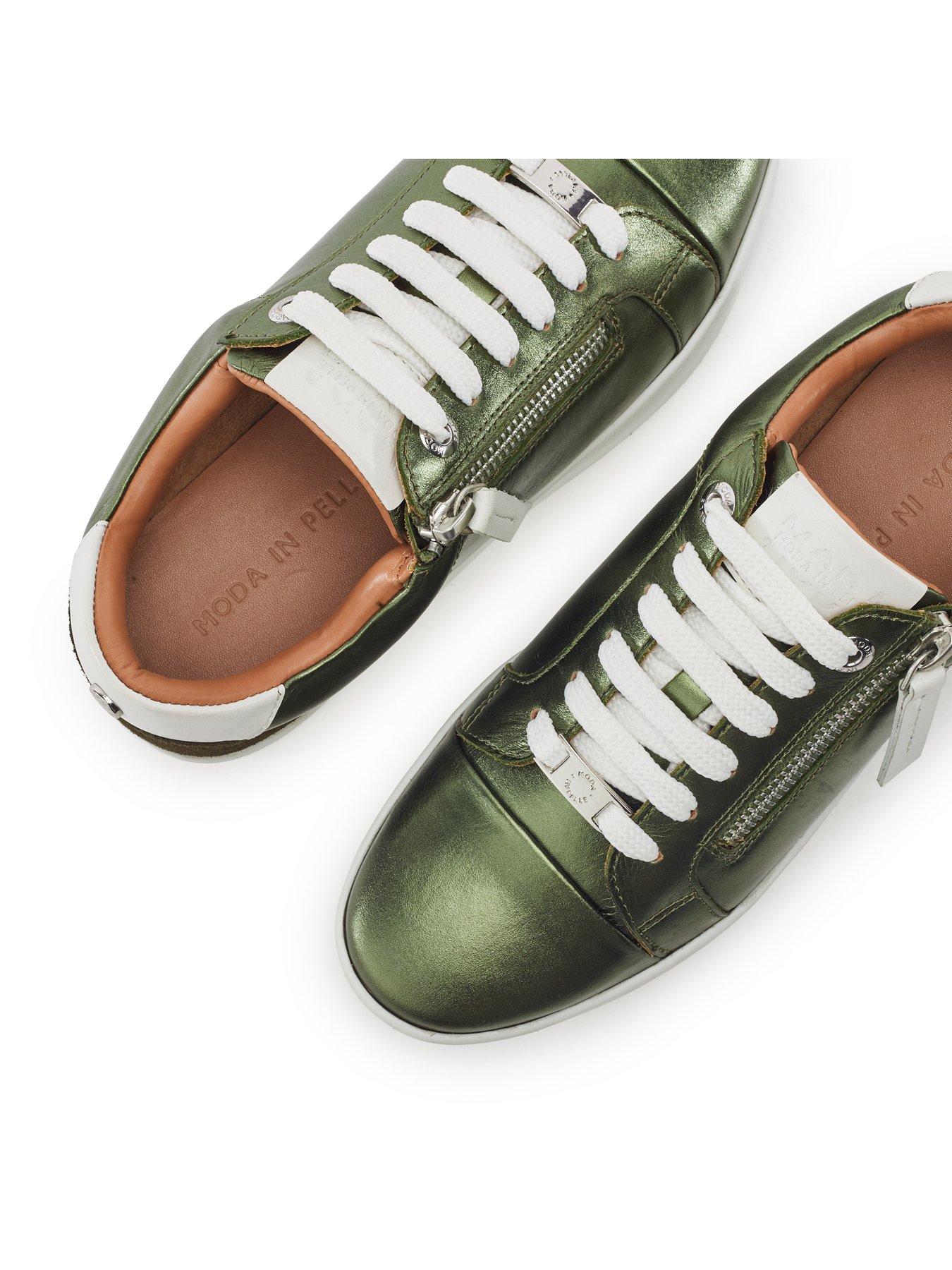 Image 5 of 5 of Moda In Pelle Womens Abbee Metallic Leather Zip Trainers - Green
