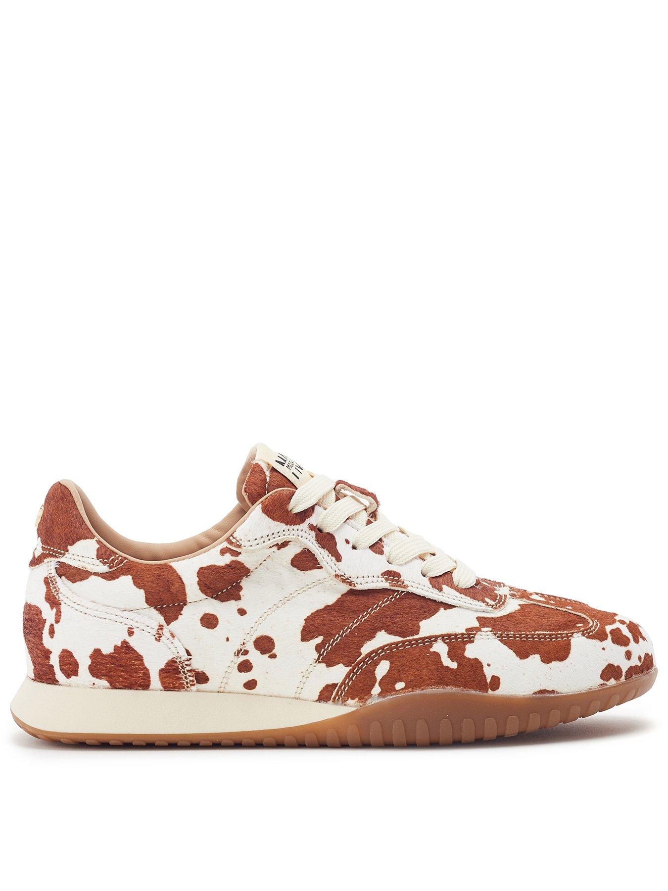 Image 1 of 6 of Moda In Pelle Aveline Cow Print Pony Hair Trainers - Brown