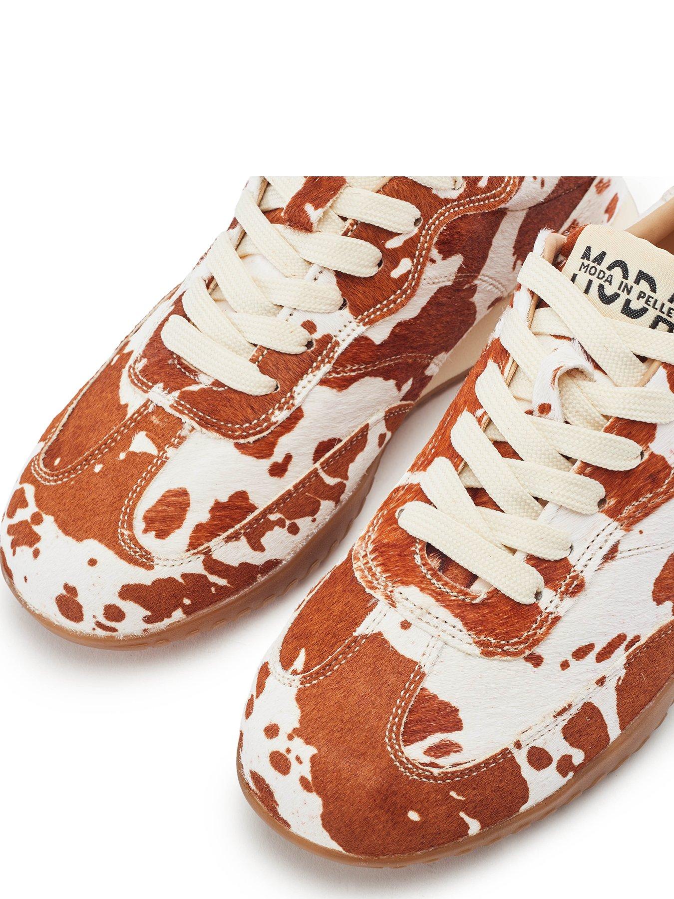Image 4 of 6 of Moda In Pelle Aveline Cow Print Pony Hair Trainers - Brown