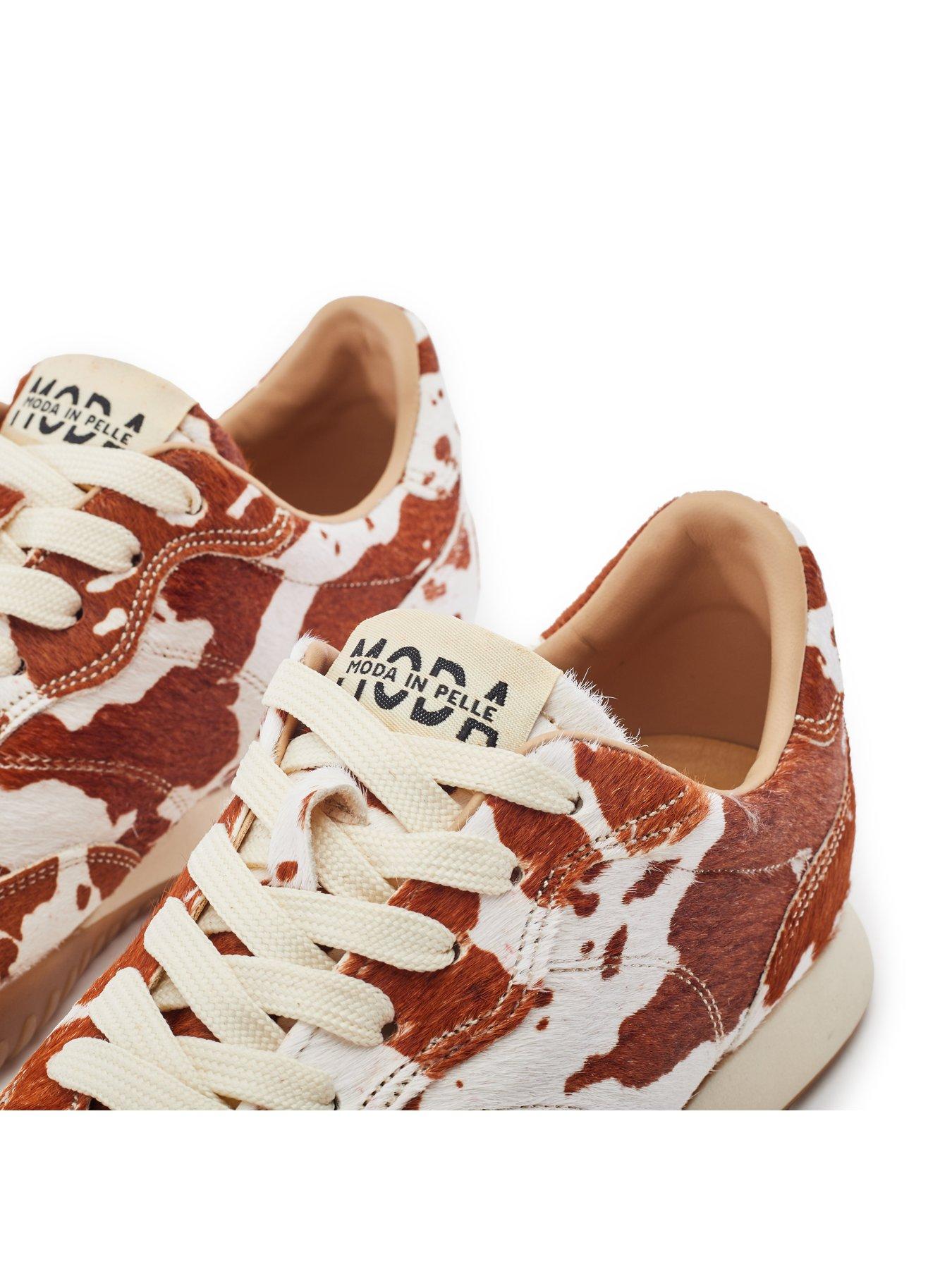 Image 6 of 6 of Moda In Pelle Aveline Cow Print Pony Hair Trainers - Brown